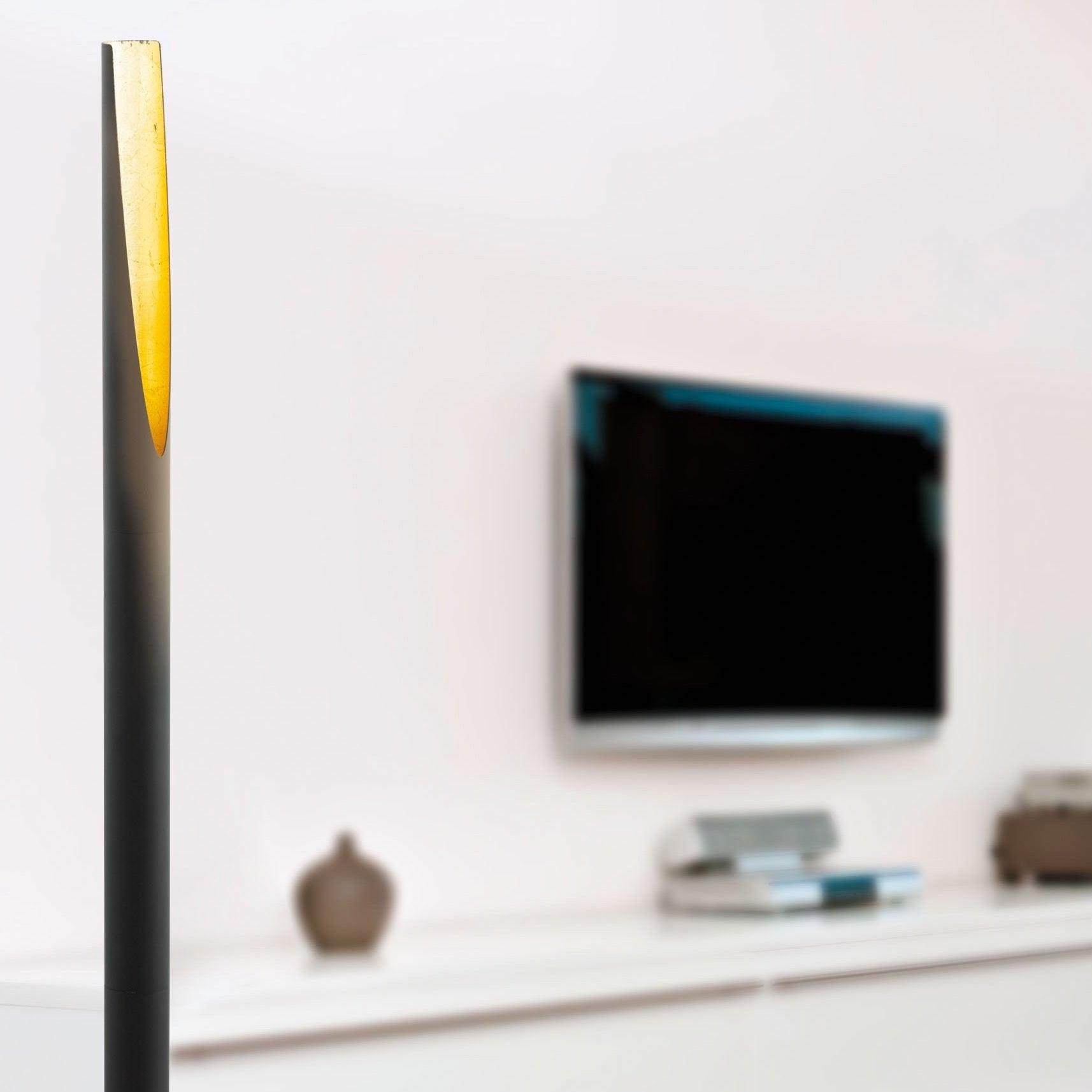 eglo barbotto black gold linear floor lamp living room close up