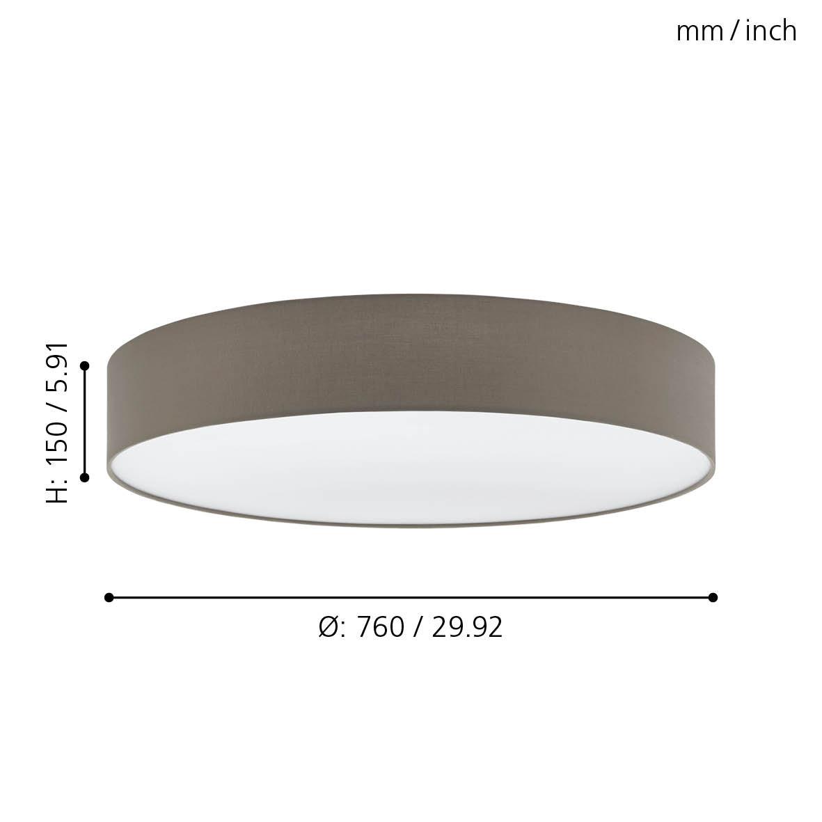 eglo pasteri taupe flush fabric drum shade 76cm living room image