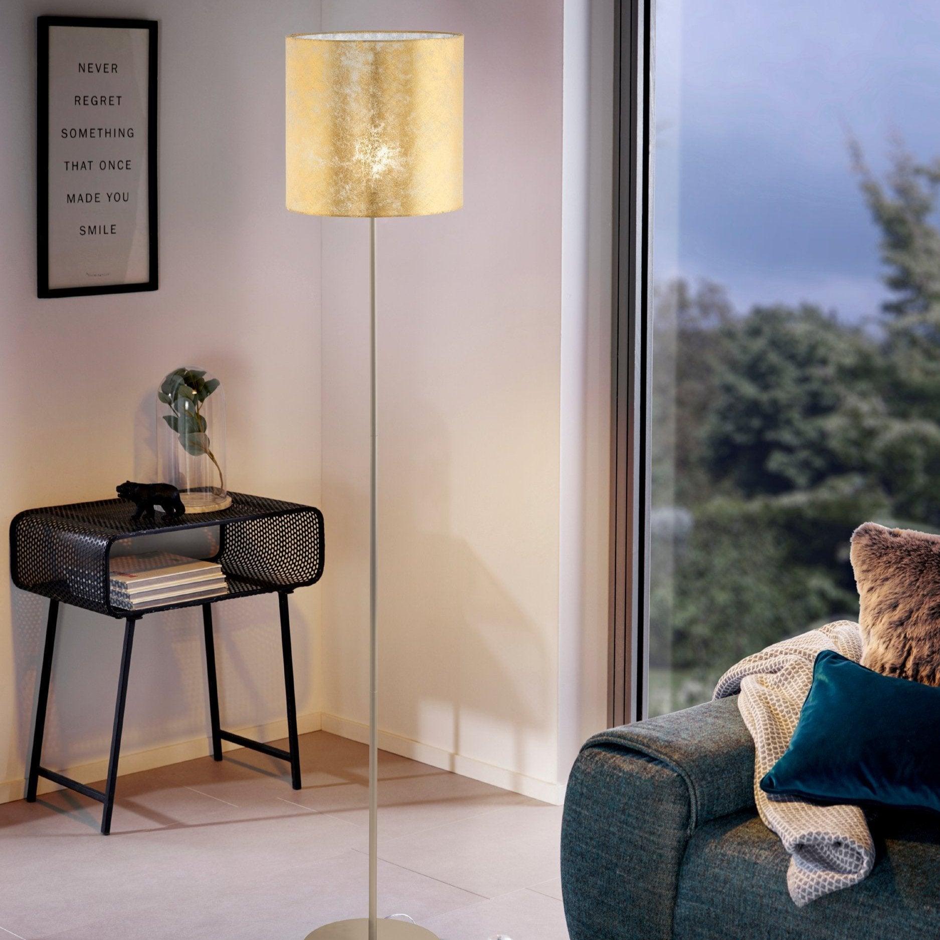 eglo viserbella champagne floor lamp gold leaf style shade