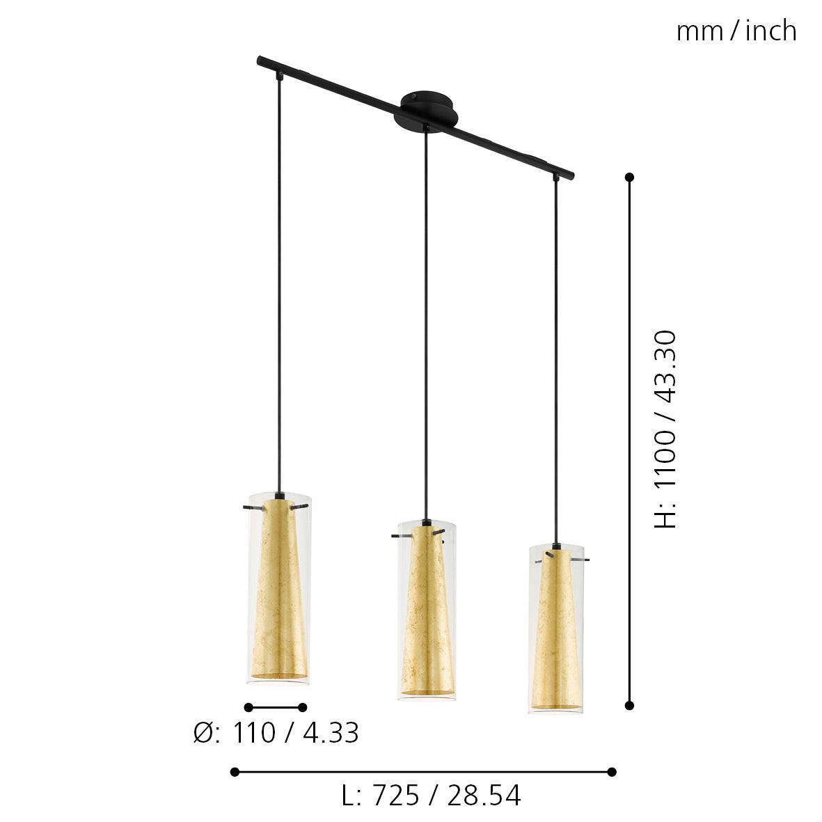 eglo pinto gold 3 light gold leaf clear glass ceiling pendant Kitchen Lighting Close Up