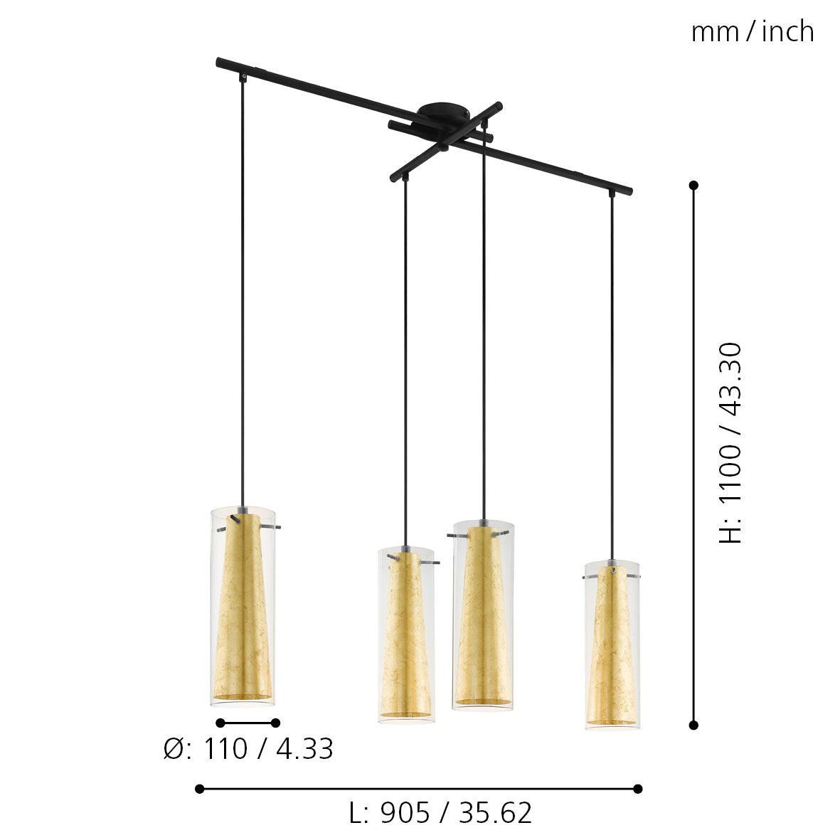 eglo pinto gold 4 light gold leaf clear glass ceiling pendant Kitchen Lighting Close Up
