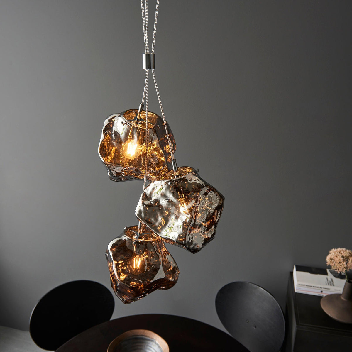 Endon Rock 3 Light Metallic Chrome Pendant Light-OB-180926