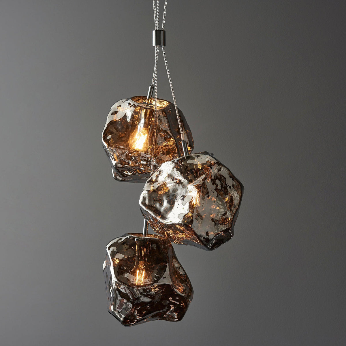 Endon Rock 3 Light Metallic Chrome Pendant Light-OB-180926
