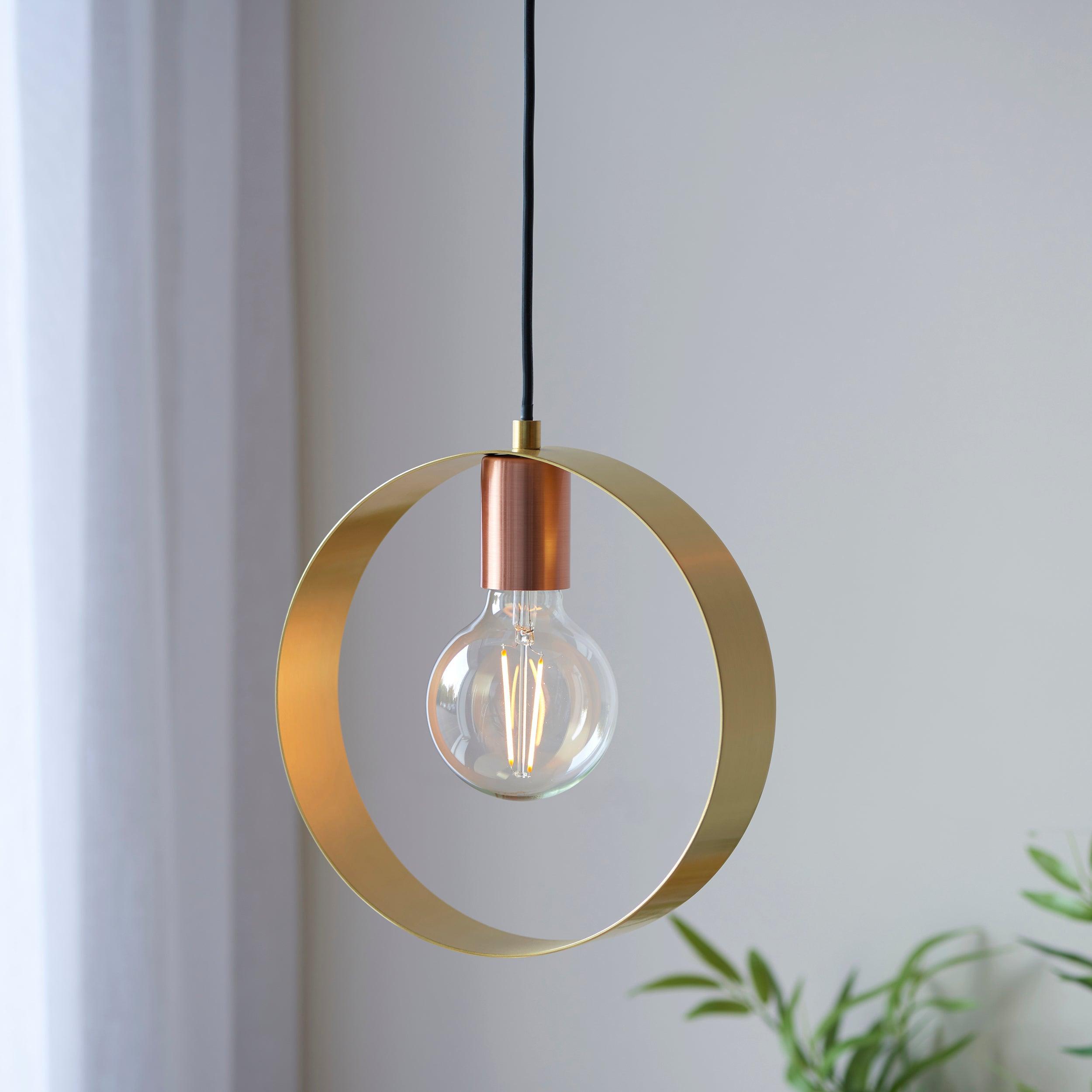 Endon Hoop 1 Light Brass Finish Pendant Ceiling Light-Ceiling Pendant Lights-Endon Lighting hallway lighting photo Tiffany Lighting Direct