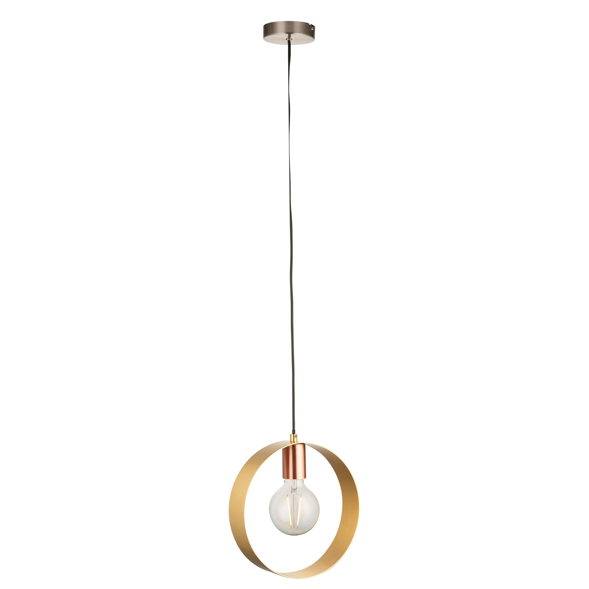 Endon Hoop 1 Light Brass Finish Pendant Ceiling Light-Ceiling Pendant Lights-Endon Lighting Hallway Lighting Family Image Tiffany Lighting Direct