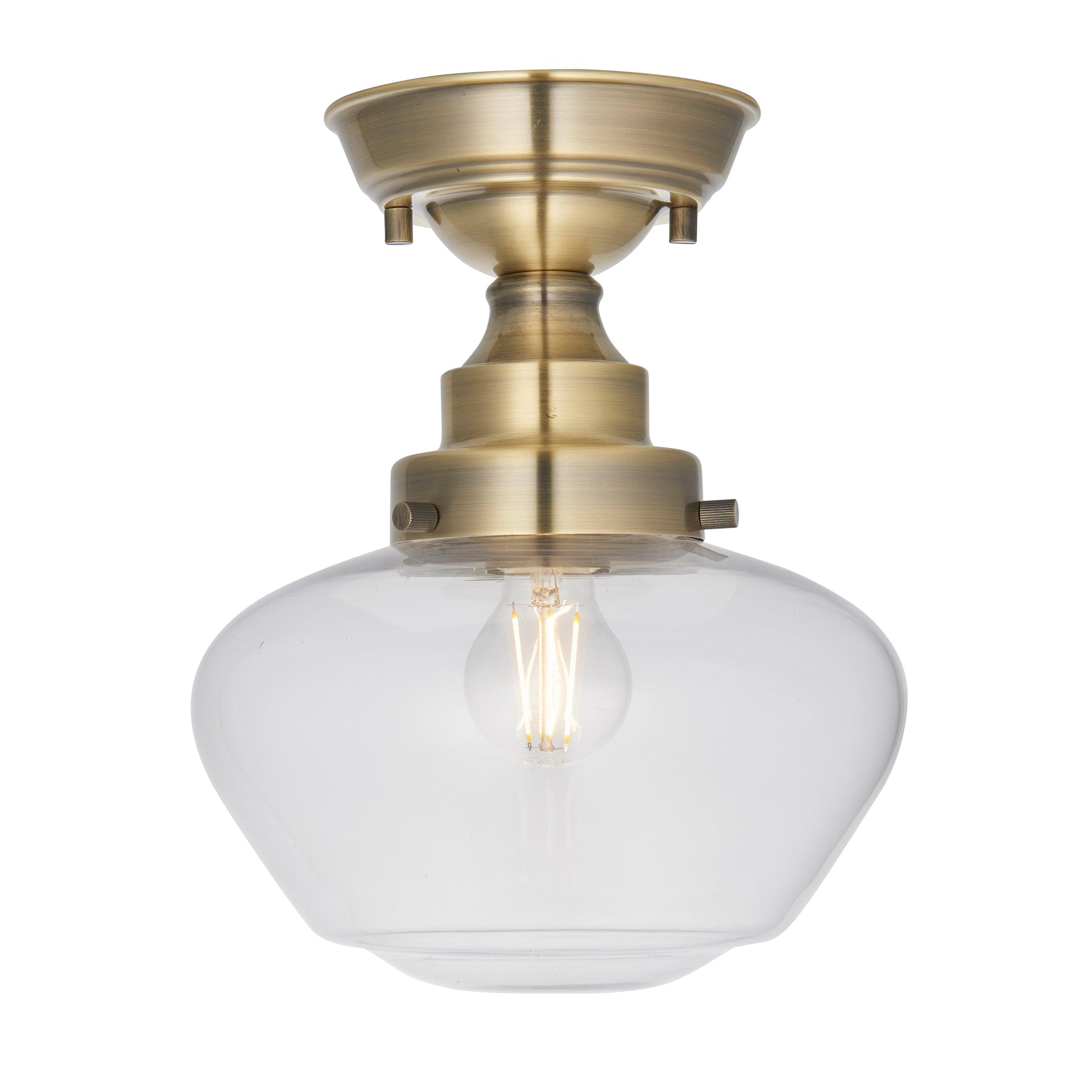 camberley brass school house semi flush ceiling light by Endon Lighting Dining Room Close Up Image
