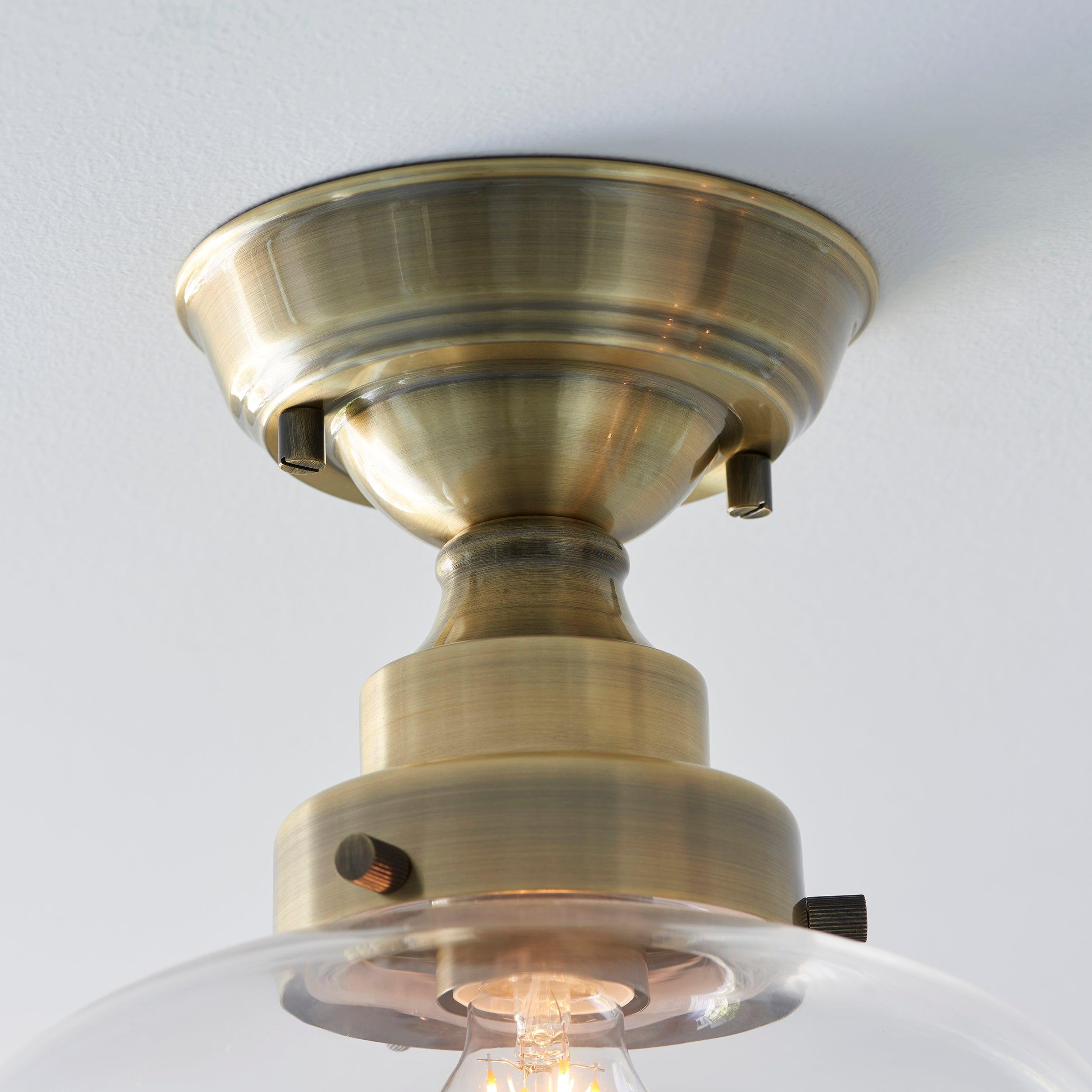 camberley brass school house semi flush ceiling light by Endon Lighting Kitchen Lights CLose Up