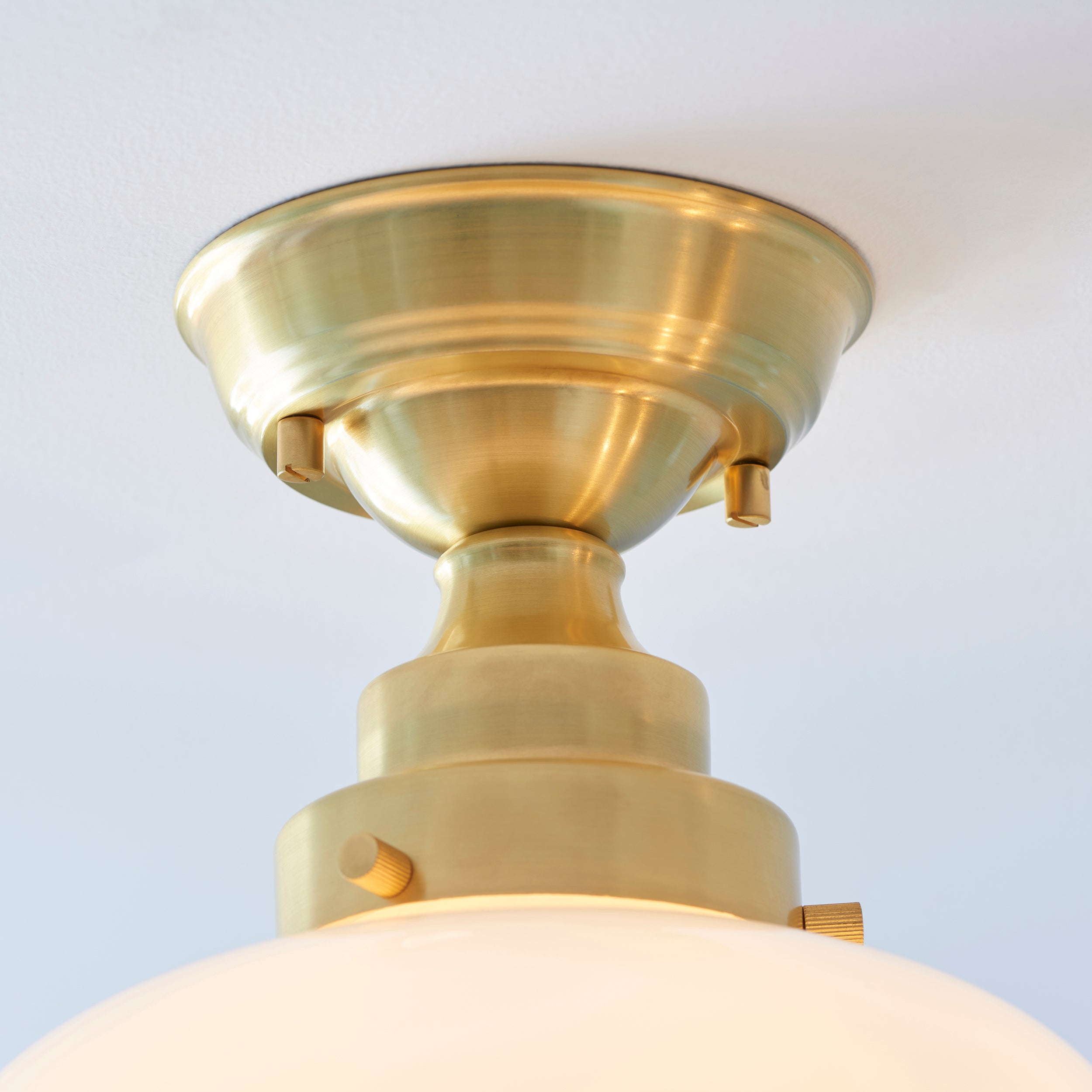Camberley Brass & Opal Glass School House Semi Flush Ceiling Light