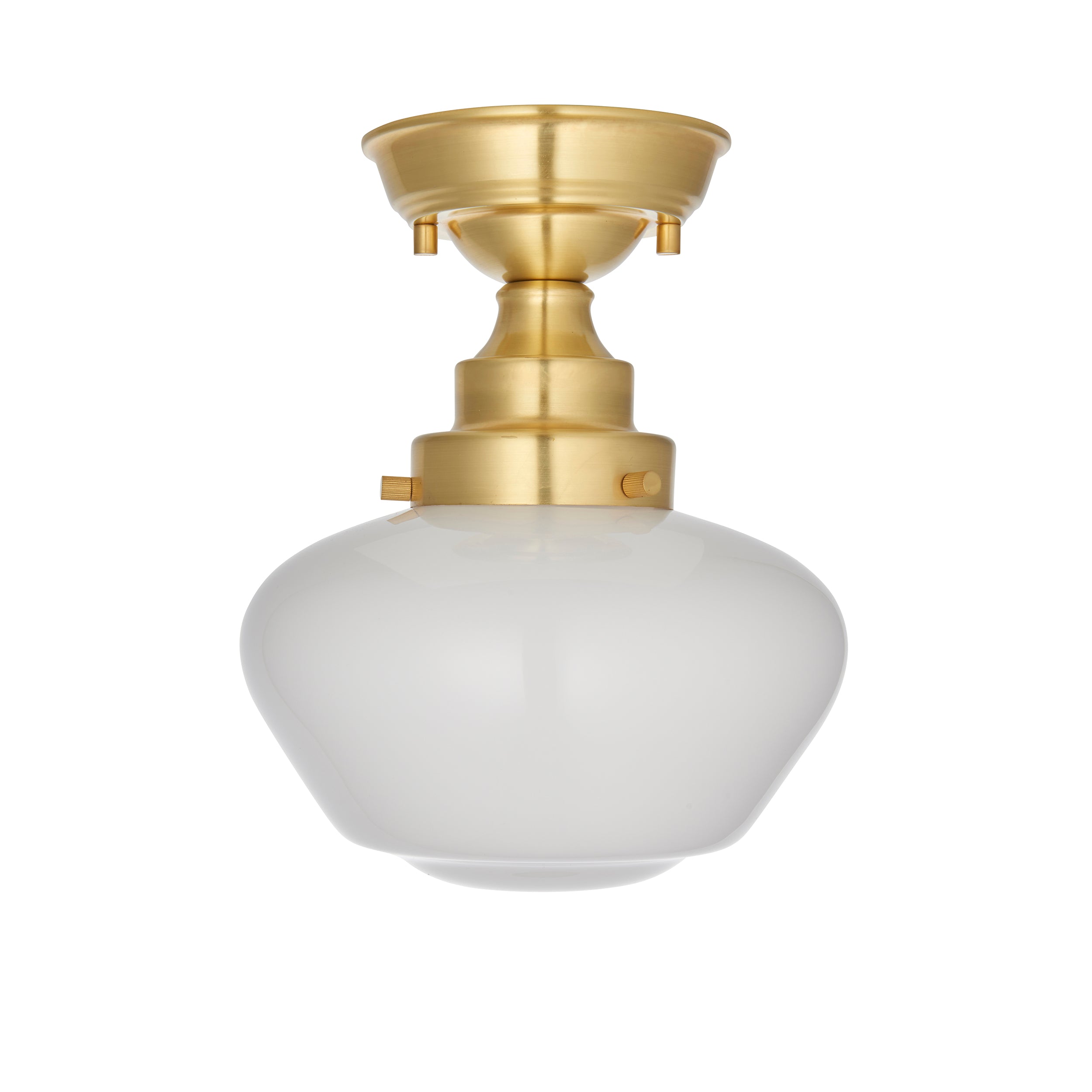 Camberley Brass & Opal Glass School House Semi Flush Ceiling Light