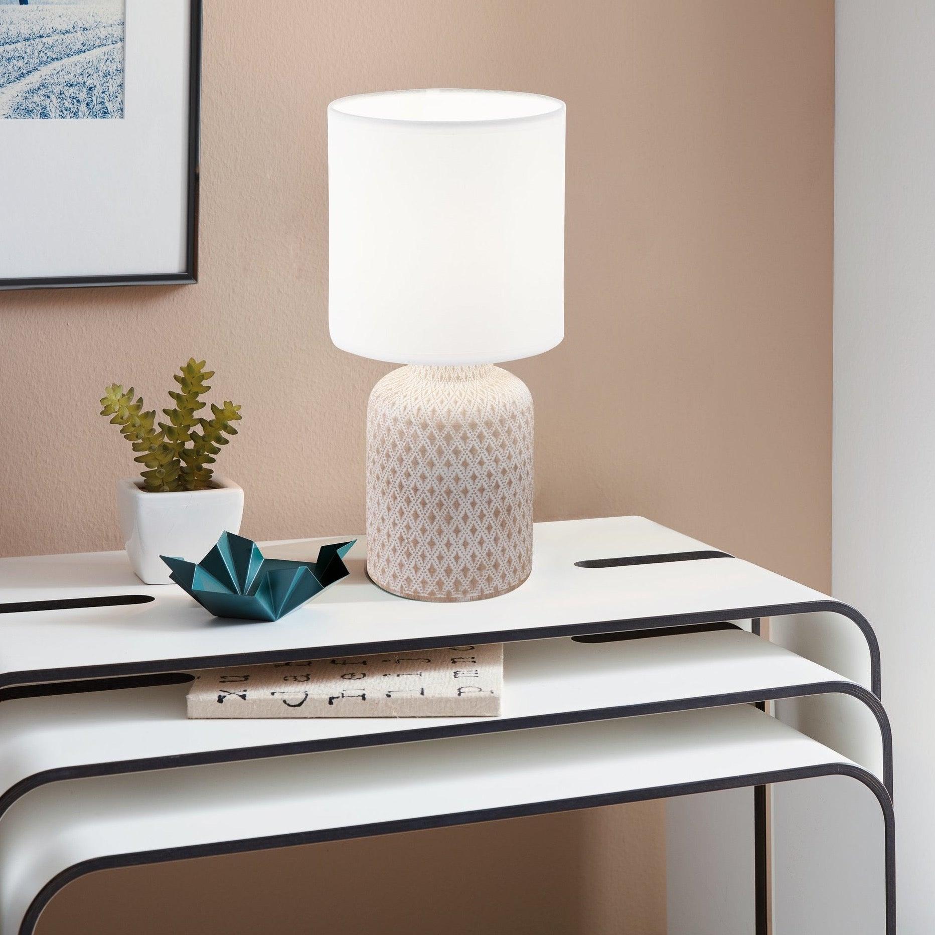 eglo bellariva white ceramic table lamp fabric shade