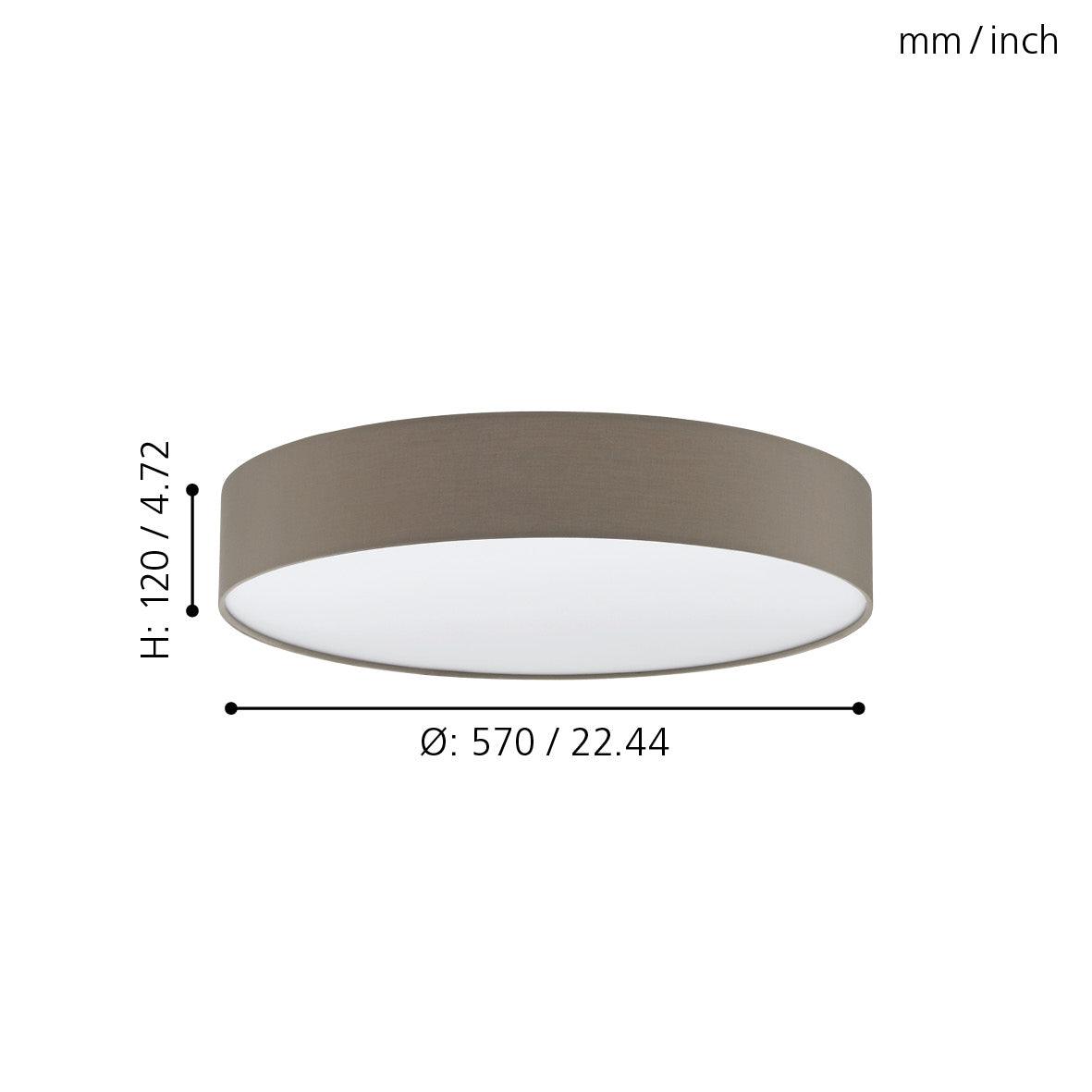 eglo romao 3 flush taupe led drum shade 57cm living room close up