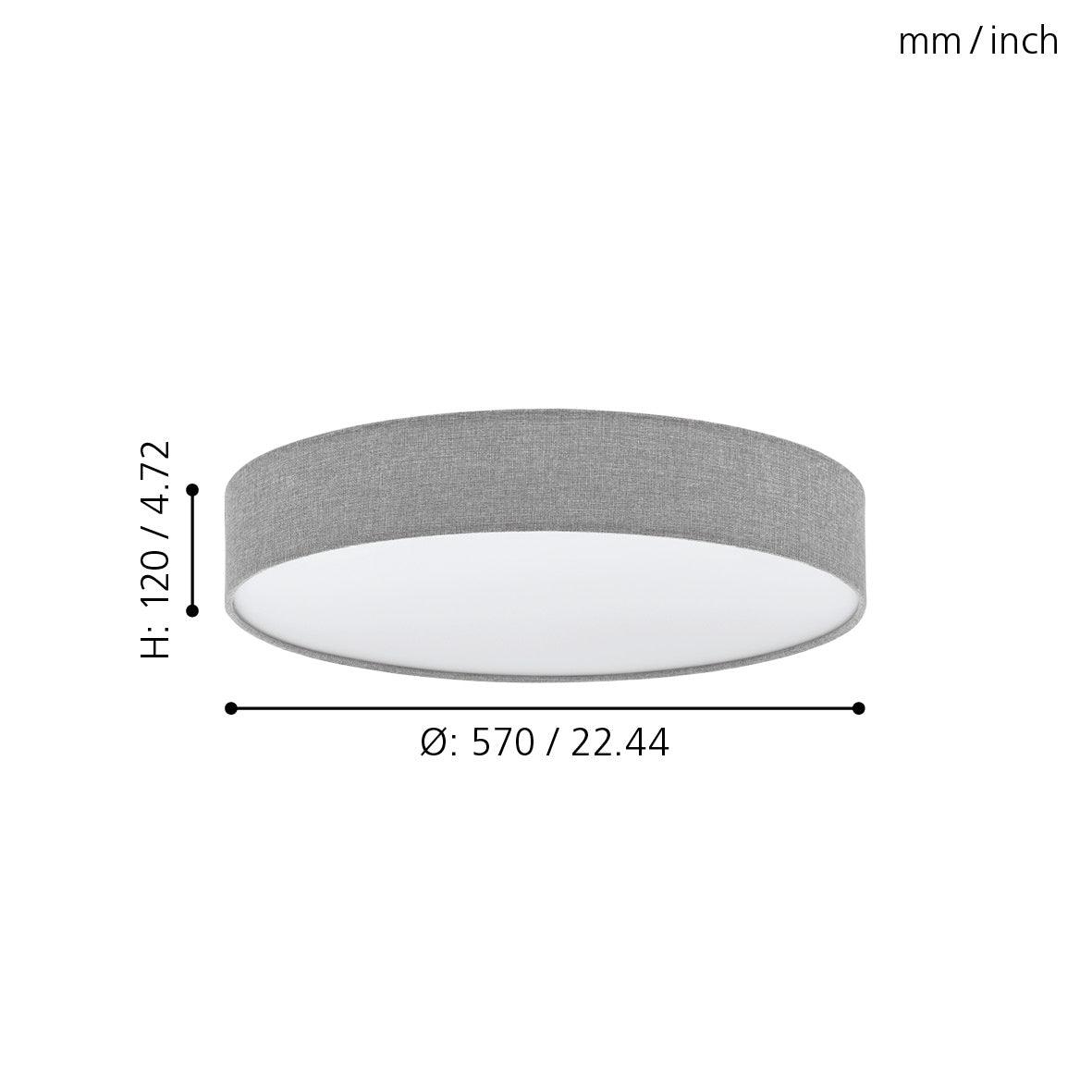 eglo romao flush grey linen led drum shade 57cm living room close up