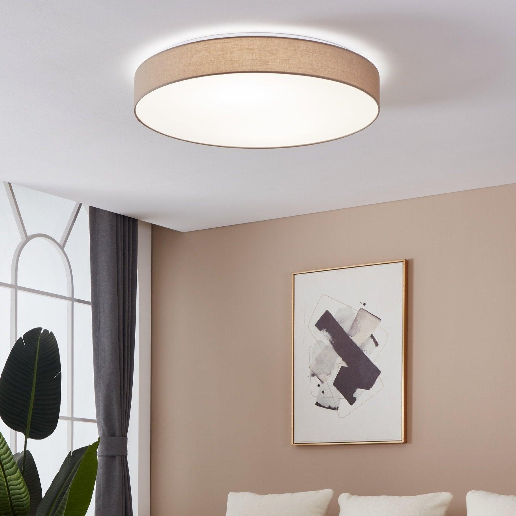 eglo romao 3 flush taupe fabric drum shade 57cm