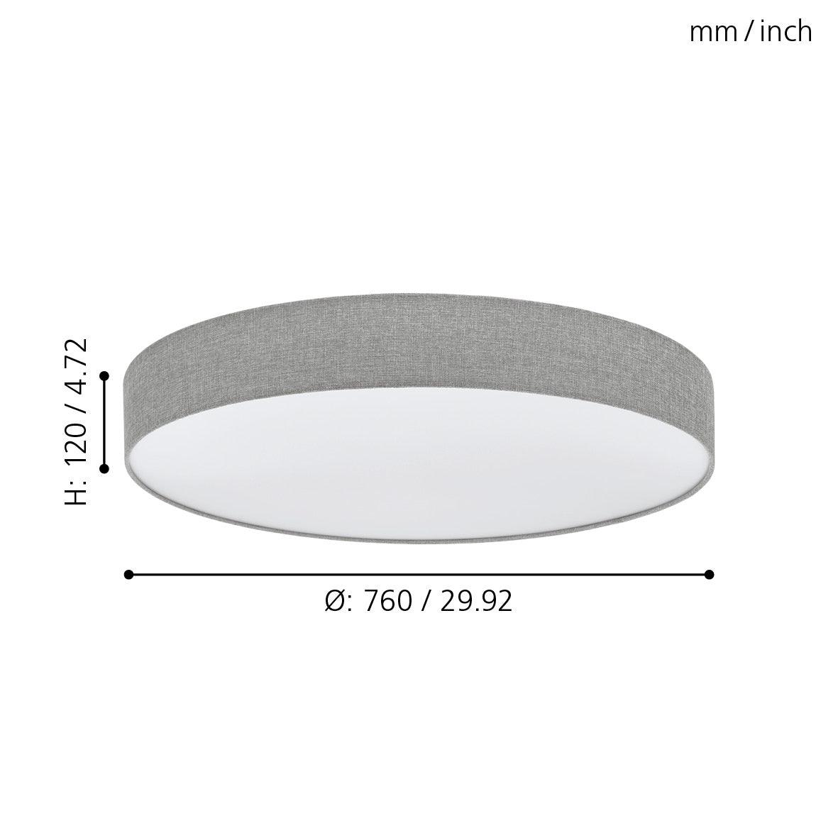 eglo romao flush grey linen drum shade 76cm living room close up