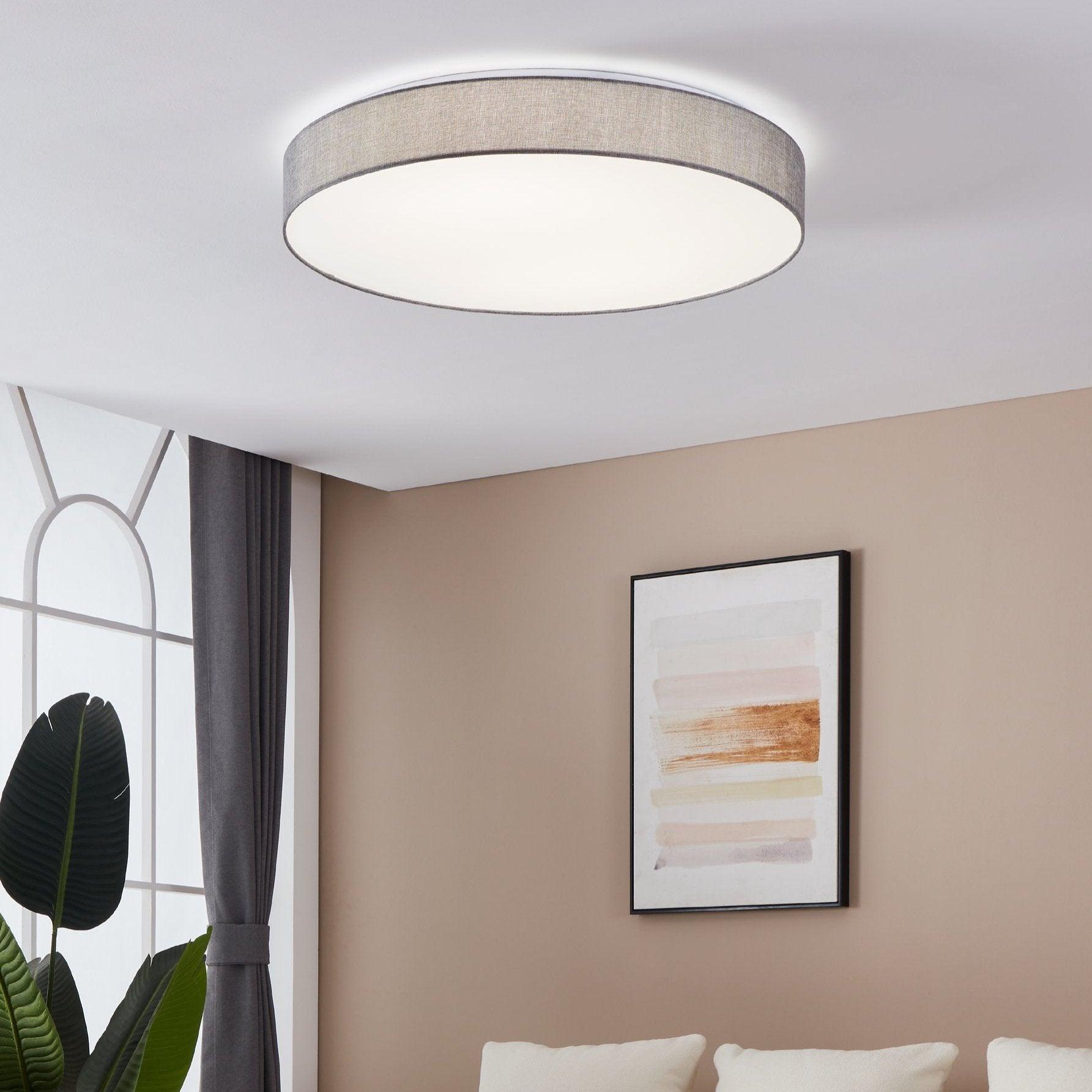 eglo romao flush grey linen drum shade 76cm