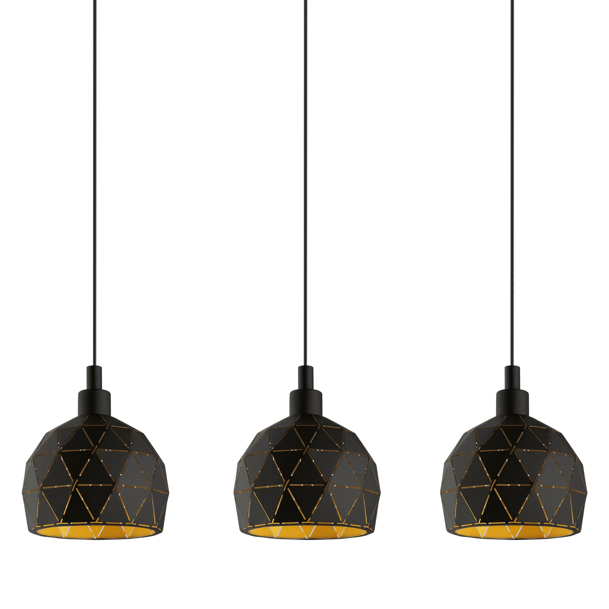 eglo roccaforte 3 light black gold geometric pendant kitchen lighting 