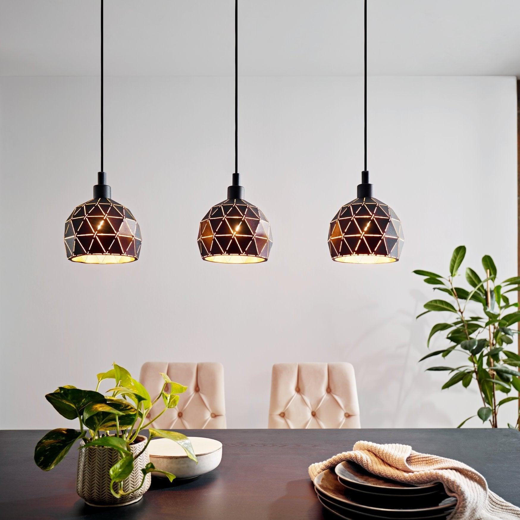 eglo roccaforte 3 light black gold geometric pendant