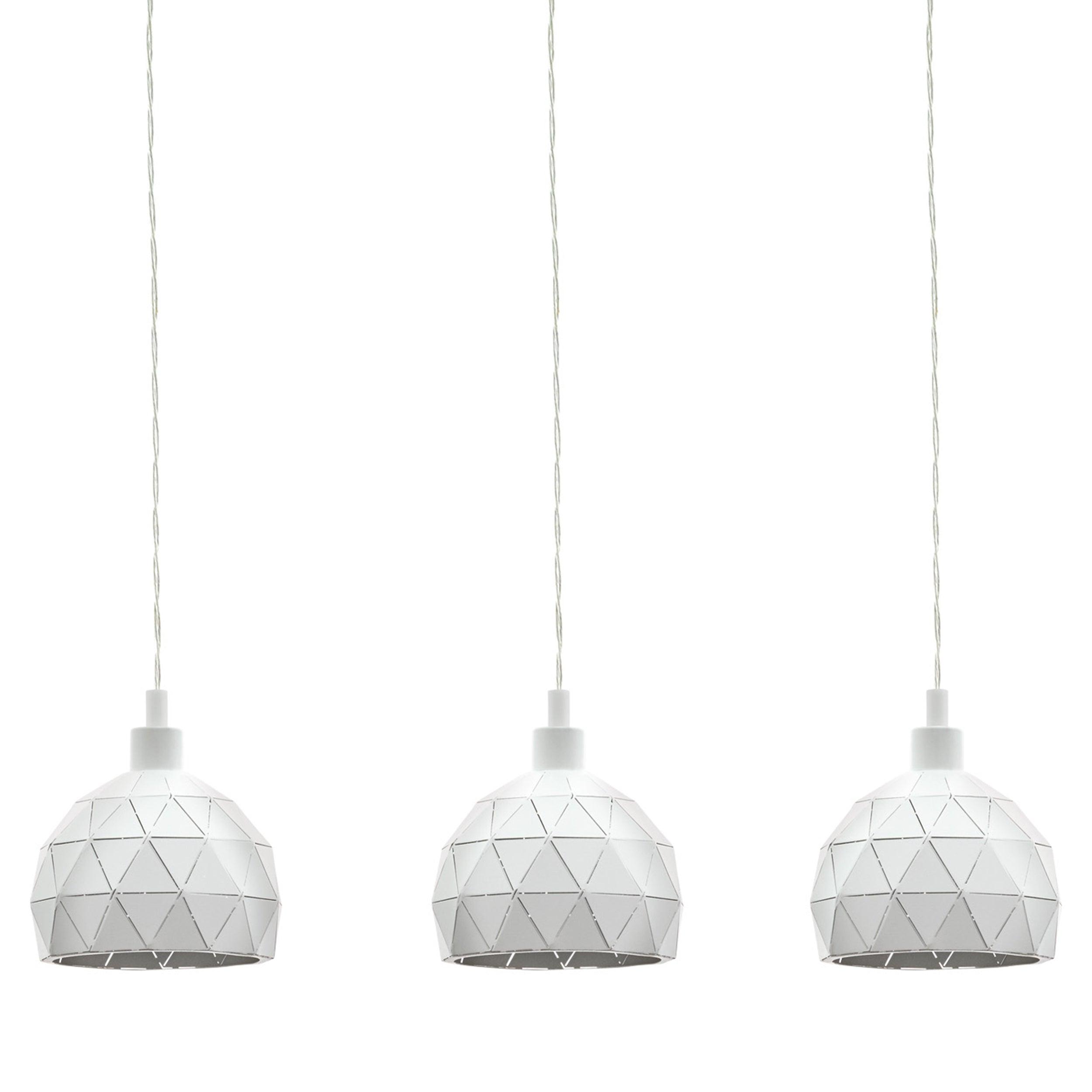 eglo roccaforte 3 light white metal geometric ceiling pendant living room close up
