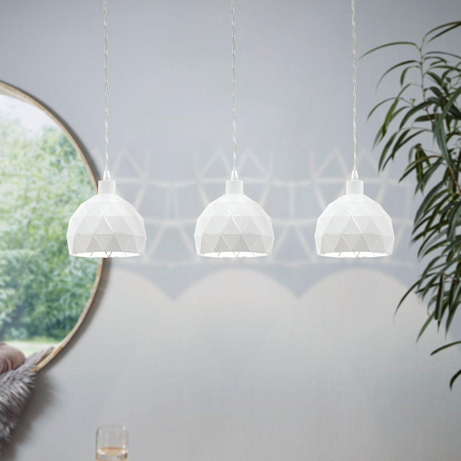 eglo roccaforte 3 light white metal geometric ceiling pendant
