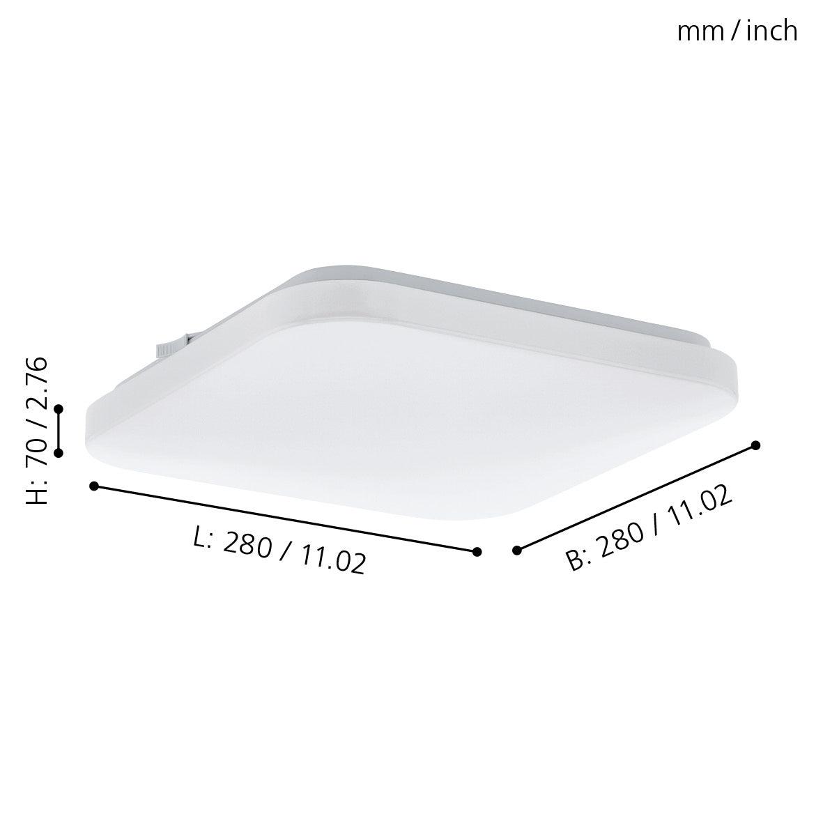 eglo frania led white square ceiling flush 28 cm living room close up