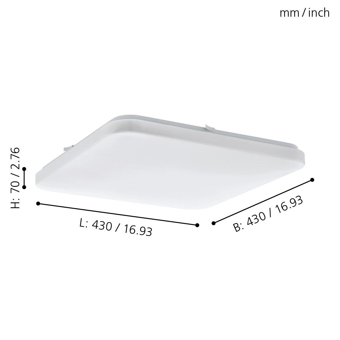 eglo frania white square led flush ceiling light 43 cm living room close up