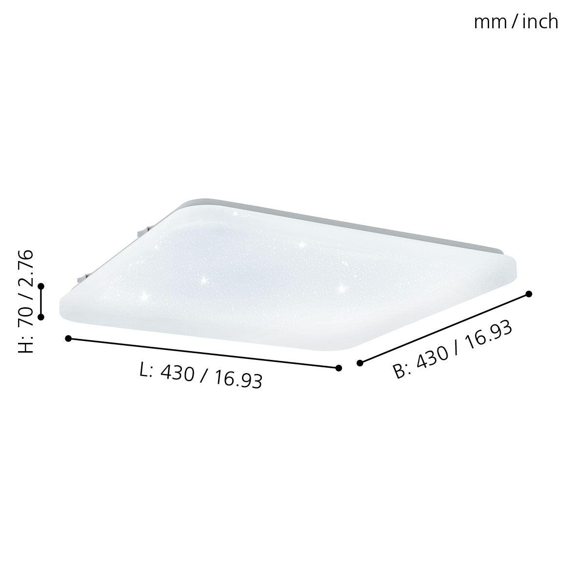 eglo frania s led square white ceiling flush 43cm living room close up