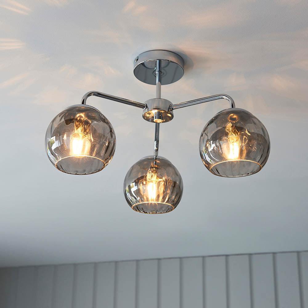 Endon Dimple 3 Light Chrome Semi Flush Ceiling Light-OB-180926