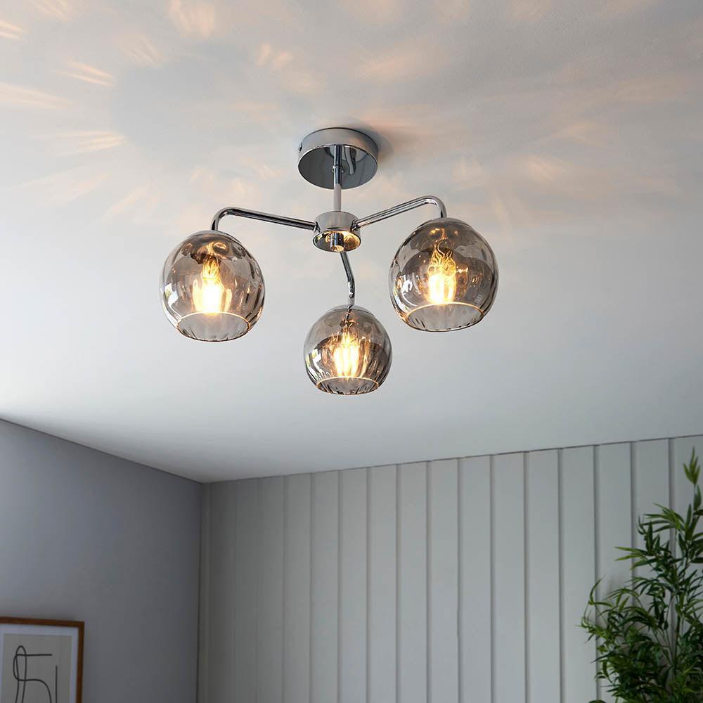 Endon Dimple 3 Light Chrome Semi Flush Ceiling Light-OB-180926