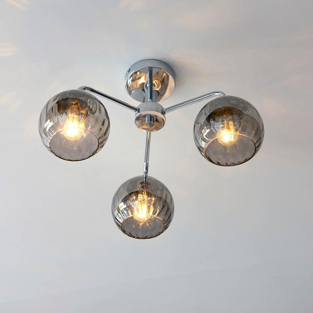 Endon Dimple 3 Light Chrome Semi Flush Ceiling Light-OB-180926