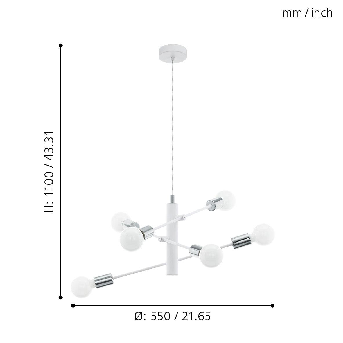 eglo gradoli 6 light white chrome ceiling pendant living room close up
