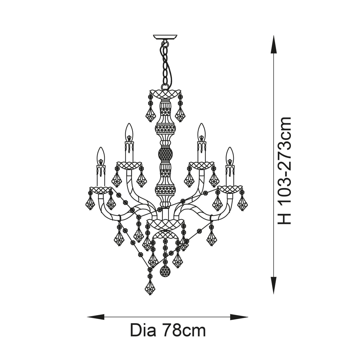 Endon Clarence 12 Arm Chrome & Clear Acrylic Chandelier-OPEN-BOX-BSL-270826