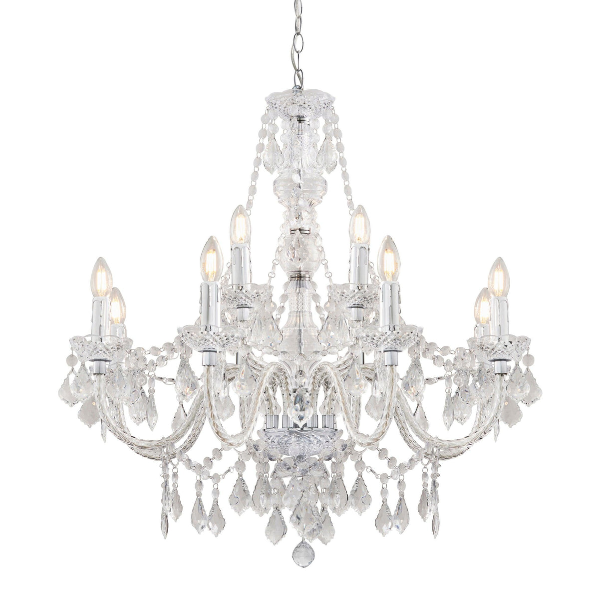 Endon Clarence 12 Arm Chrome & Clear Acrylic Chandelier-OPEN-BOX-BSL-270826