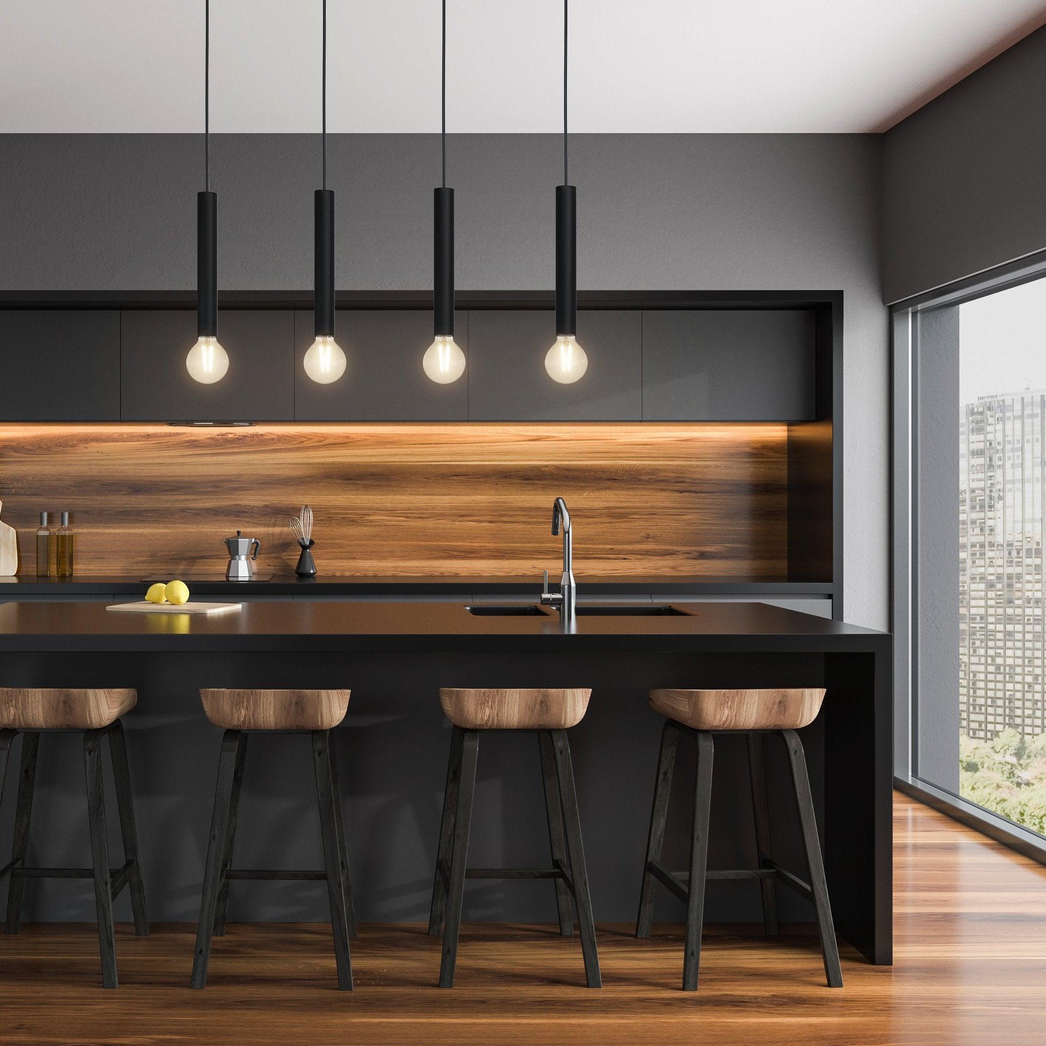 eglo cortenova black metal 4 light bar ceiling pendant living room image