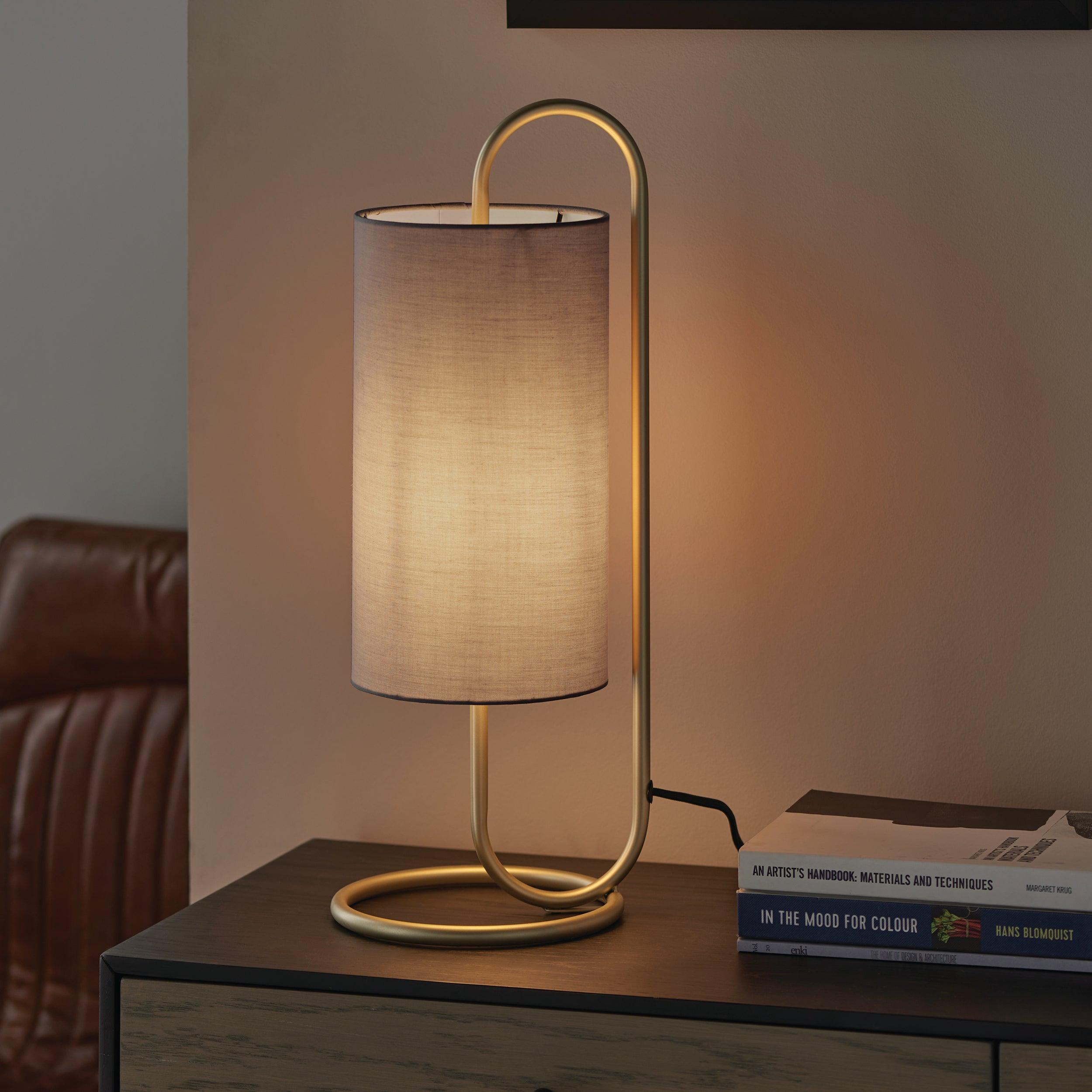 Klip Brass Modern Table Lamp Grey Shade