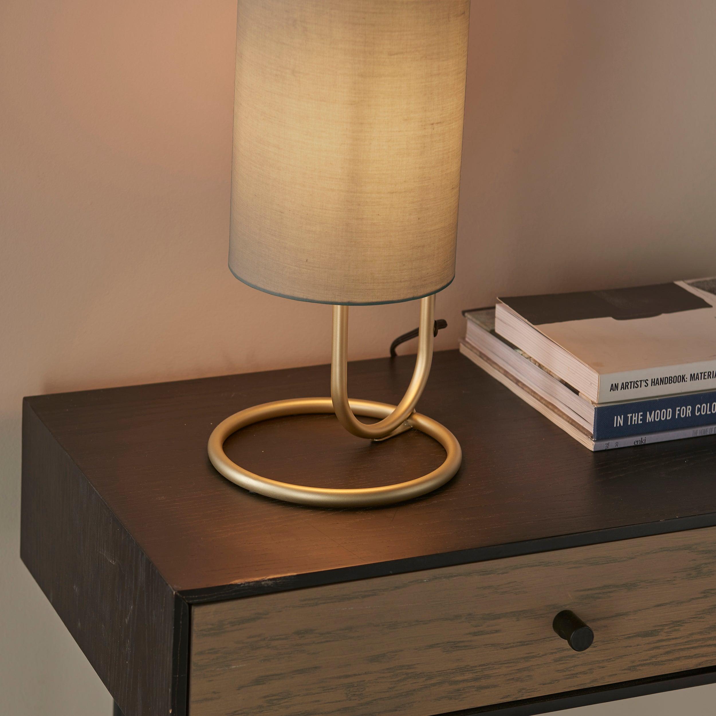 Klip Brass Modern Table Lamp Grey Shade