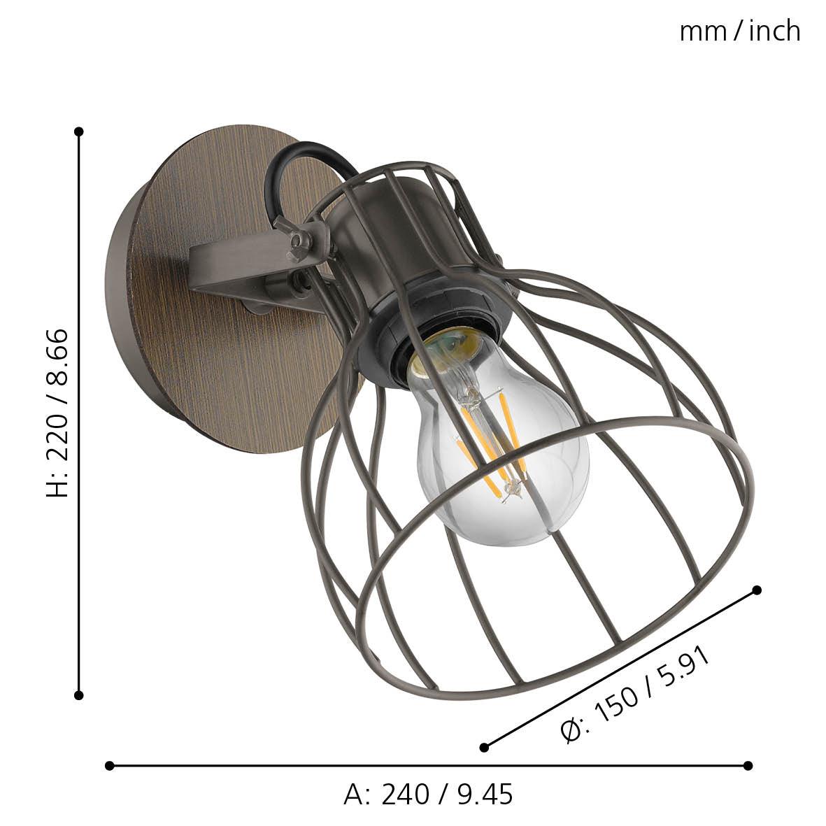 eglo sambatello wood silver wire wall spotlight living room close up
