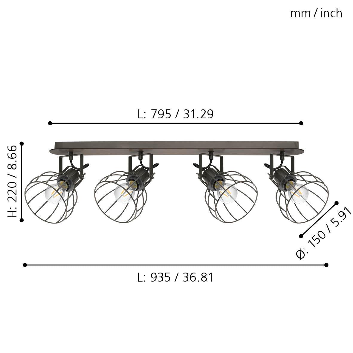 eglo sambatello wood silver wire 4 light bar spotlight living room image