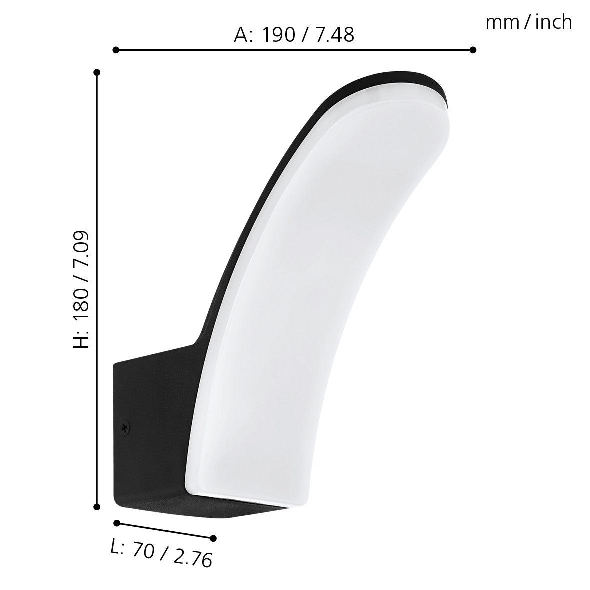 eglo fiumicino black curved led outdoor wall light ip44 kitchen lighting 