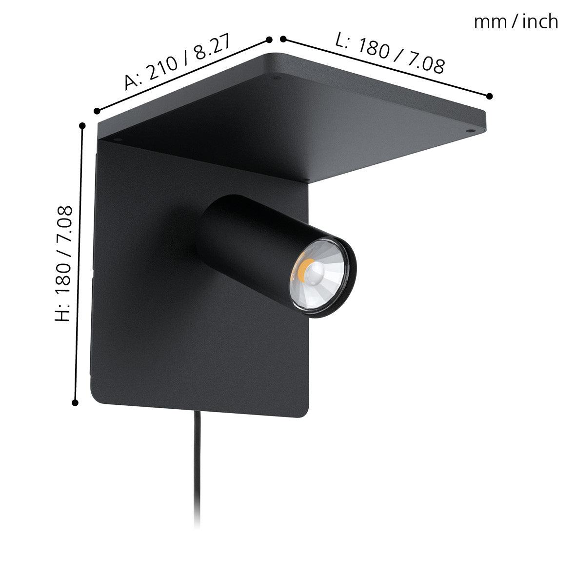 eglo ciglie led black wall light q charging living room close up