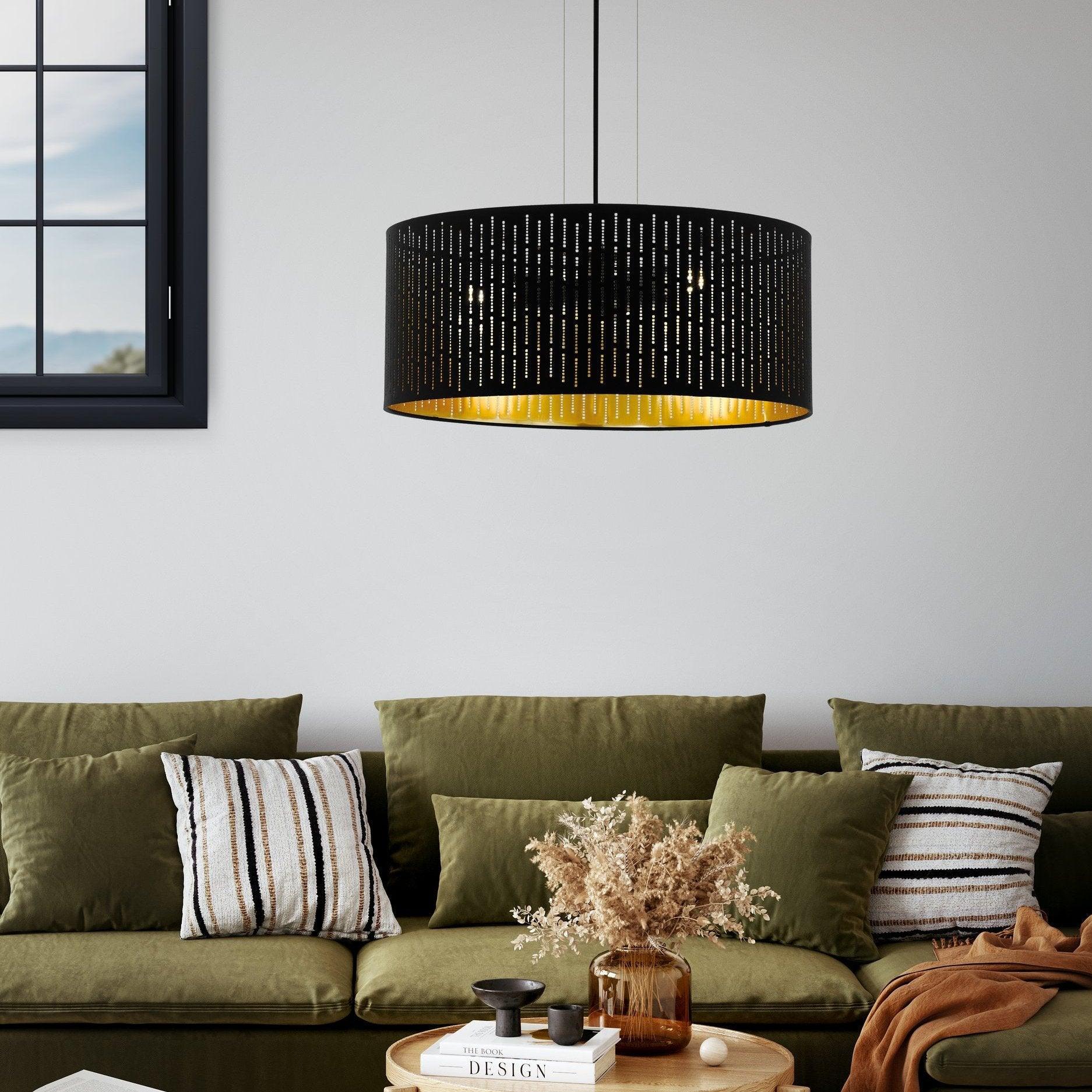 eglo varillas round black gold fabric ceiling pendant living room image