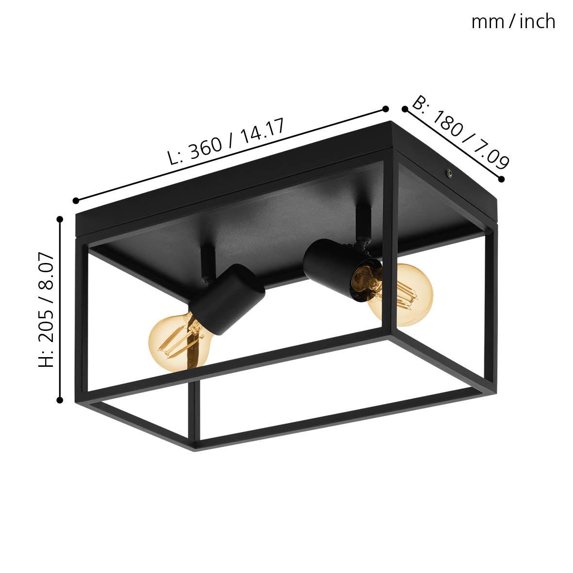 eglo silentina 2 light black metal frame ceiling flush living room image