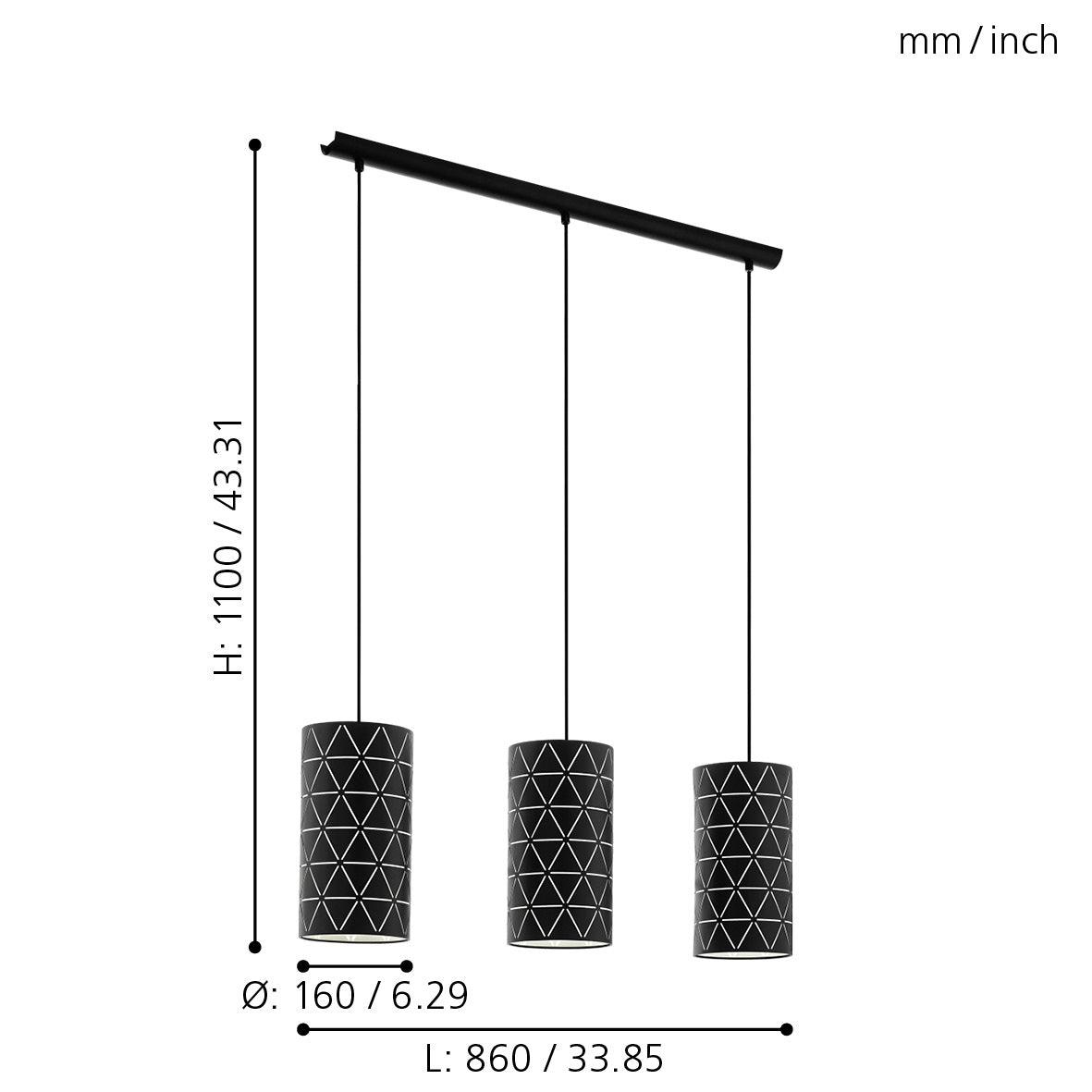 eglo ramon 3 light black metsl metal geometric ceiling pendant living room image