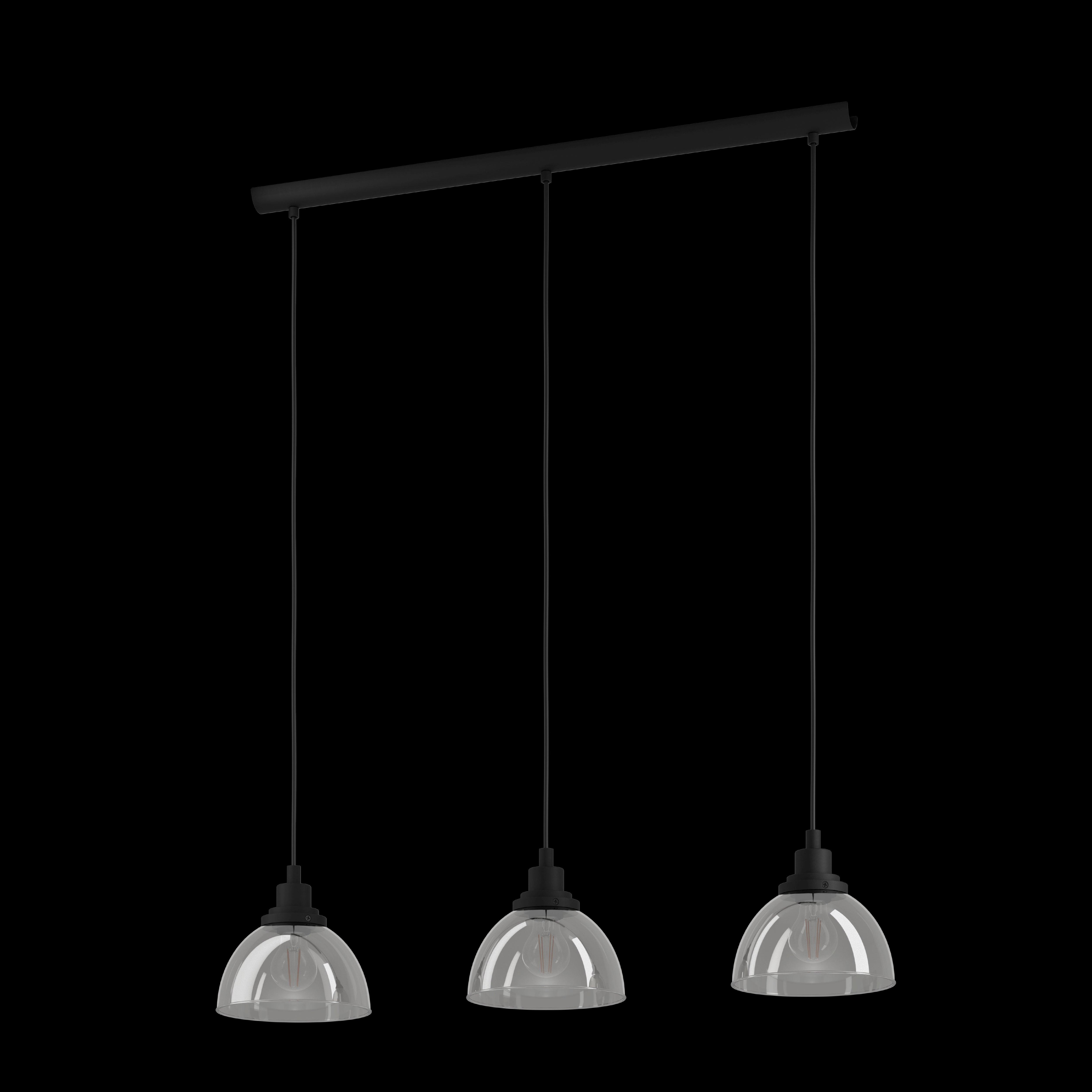 eglo beleser 3 light smoked black glass ceiling pendant living room close up