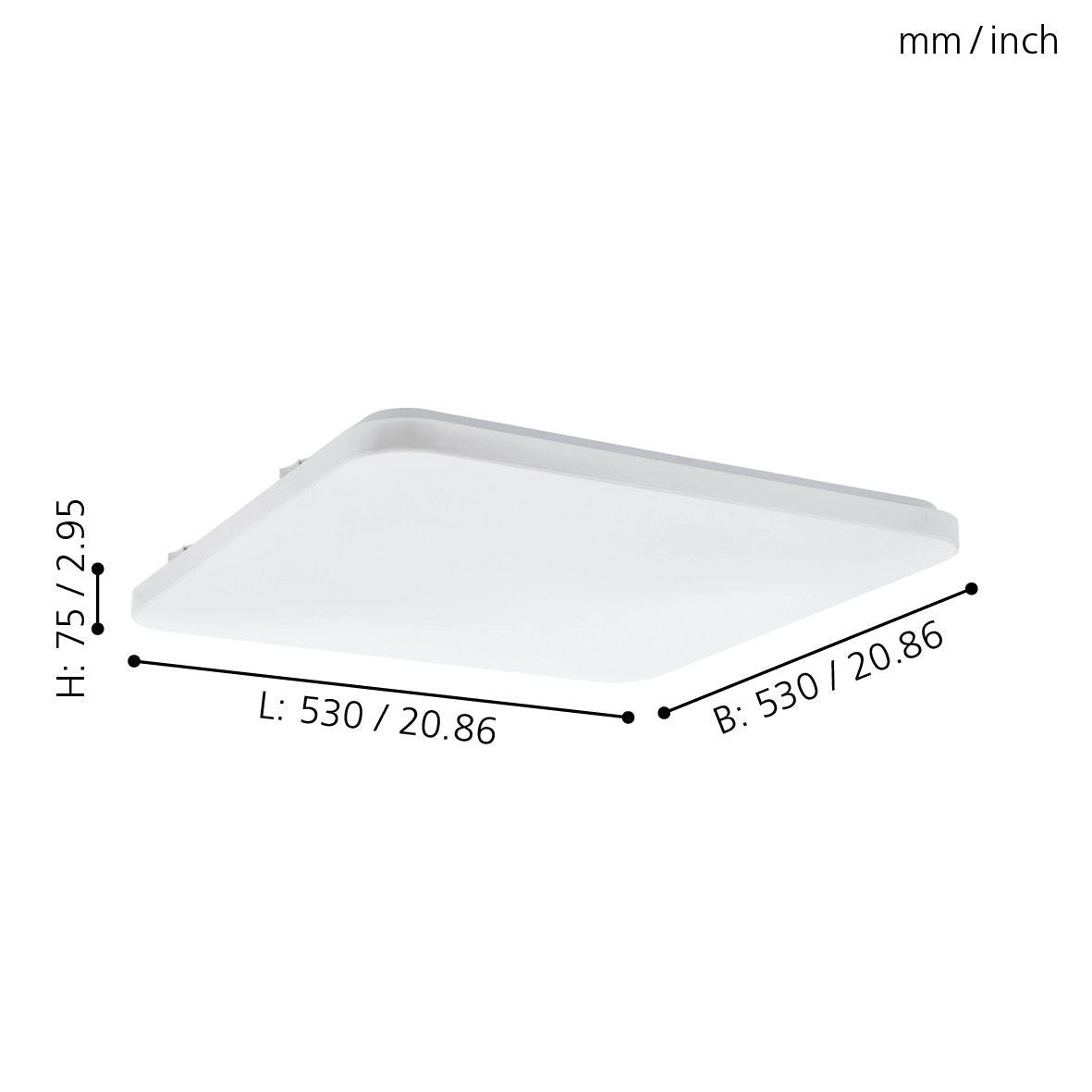 eglo frania white square led ceiling flush 53cm living room close up