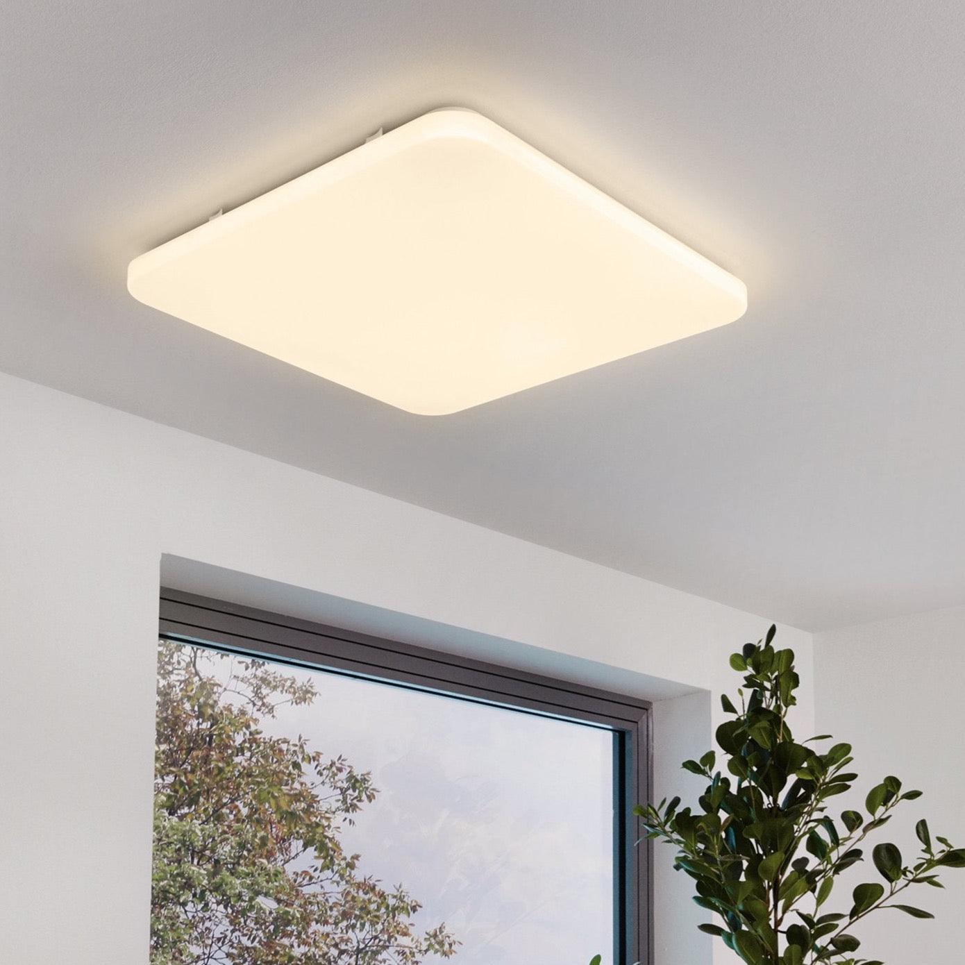 eglo frania white square led ceiling flush 53cm