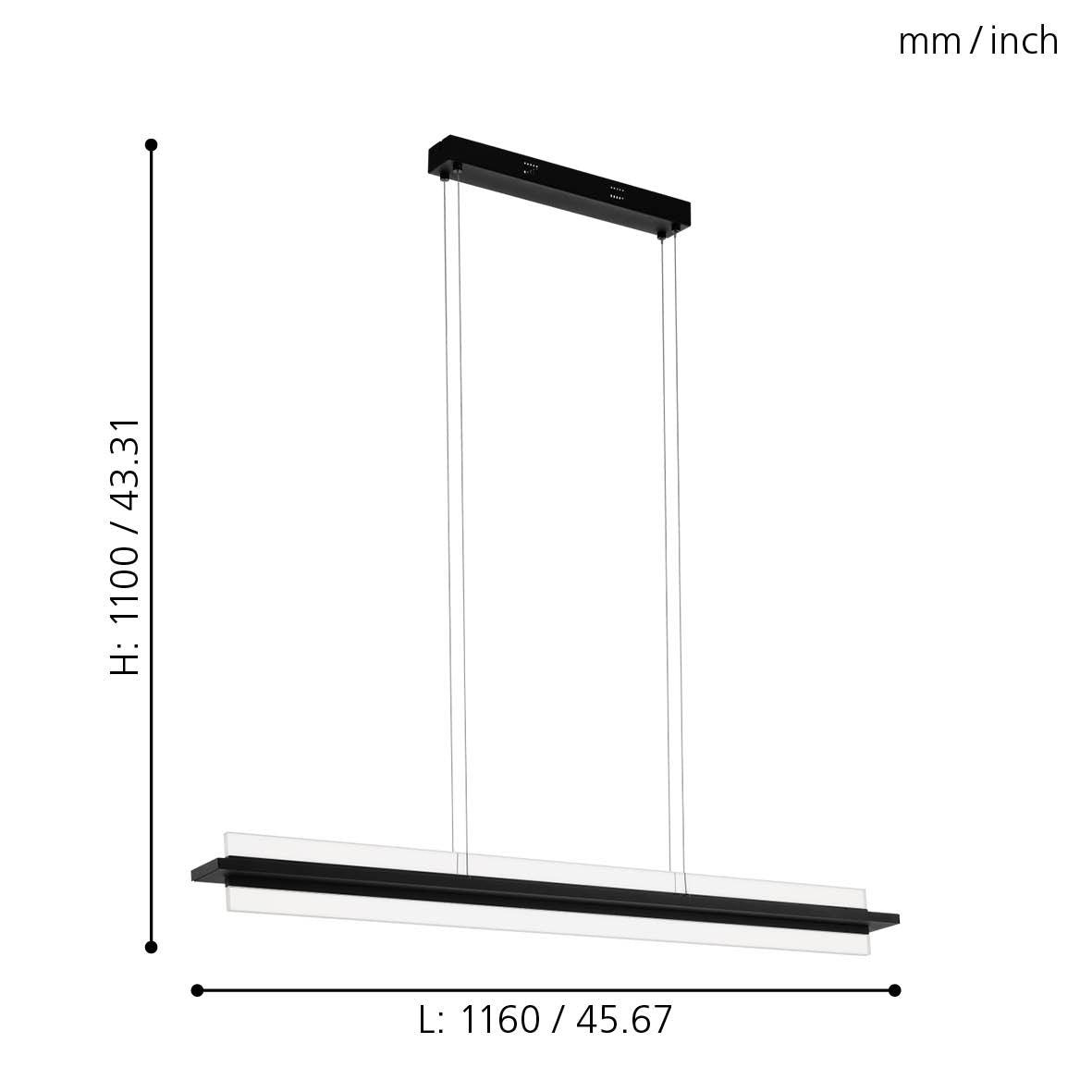 eglo spadafora led black rectangular ceiling pendant living room image
