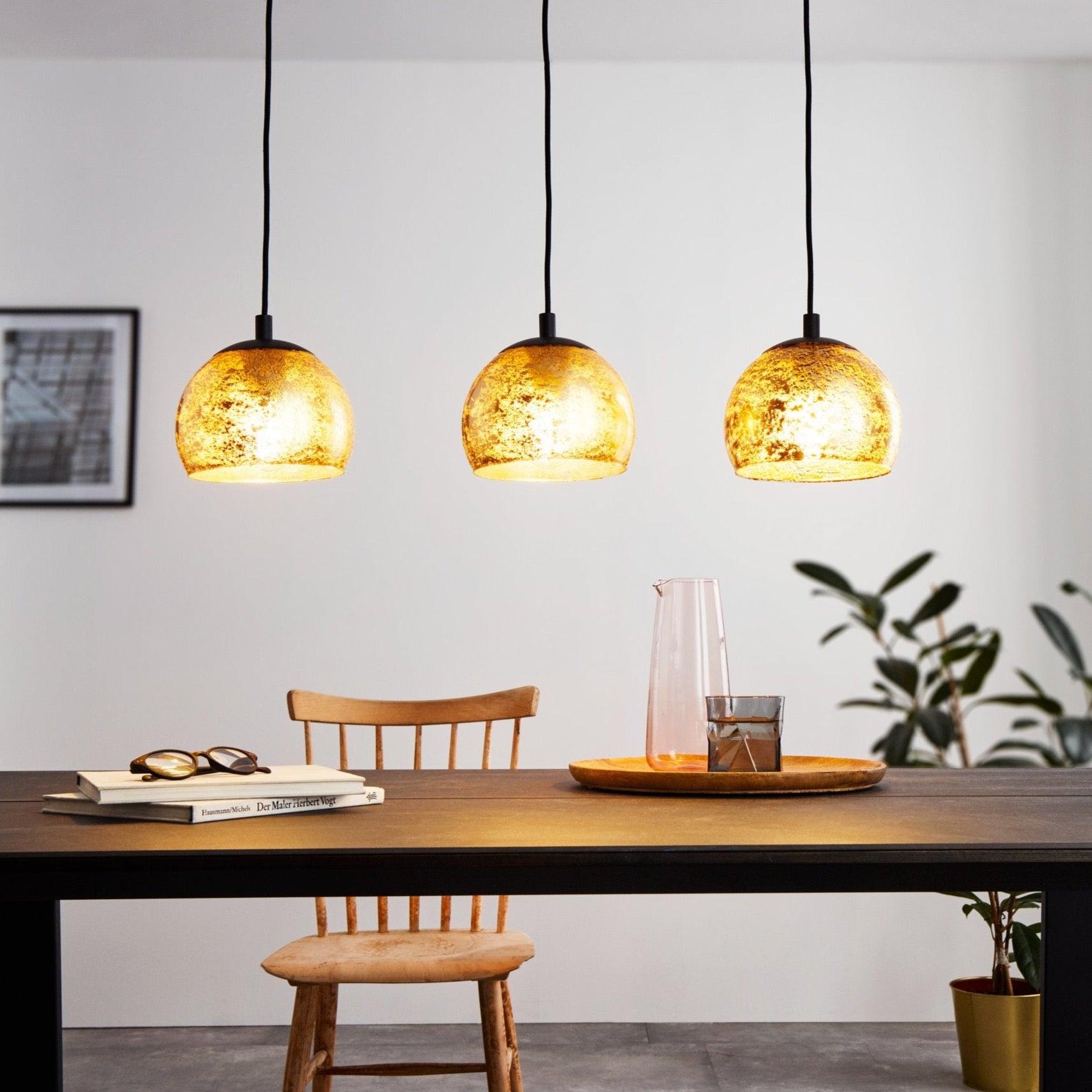 eglo albaraccin 3 light spherical gold leaf style ceiling pendant living room image