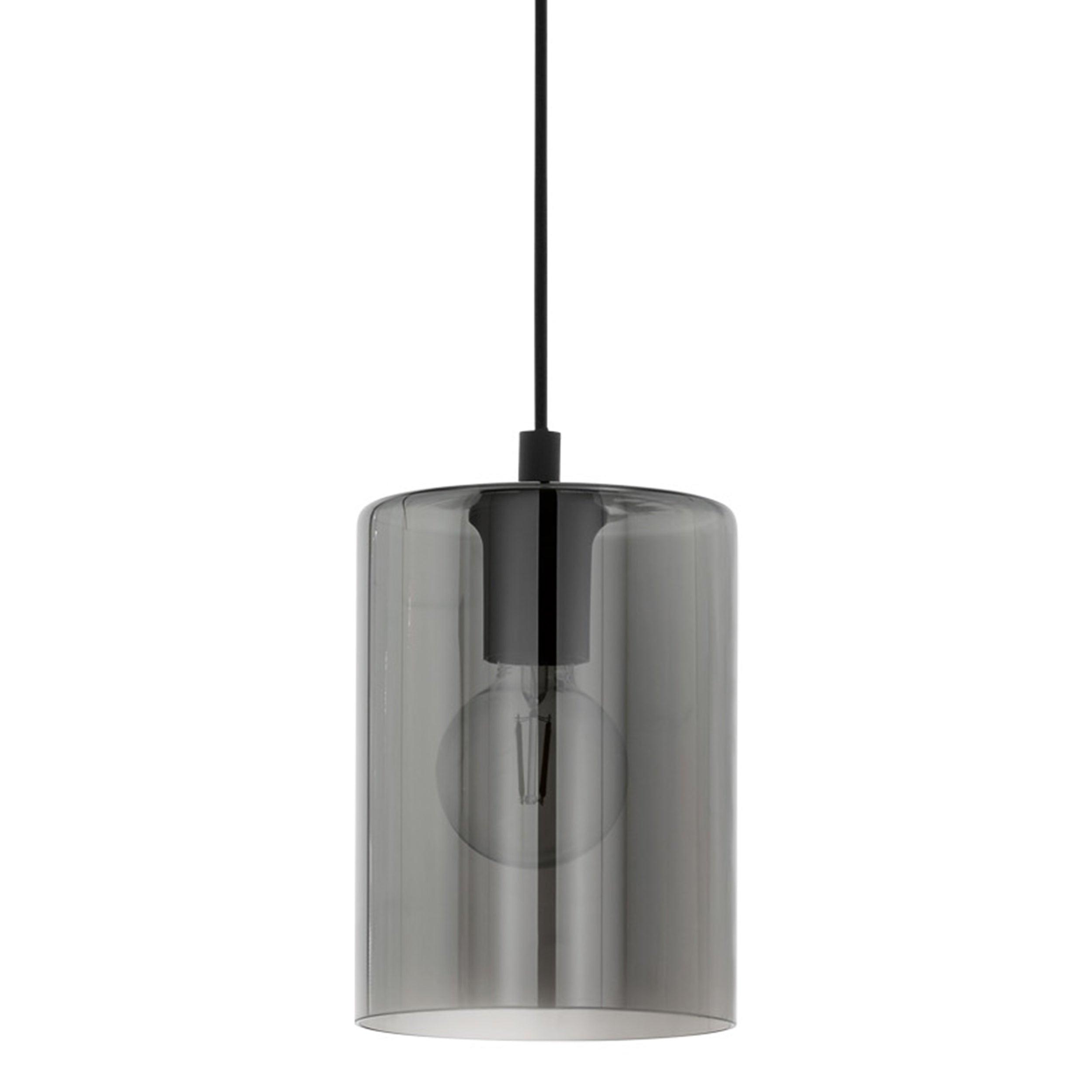 eglo cadaques 1 cylindrical smoked glass ceiling pendant living room image