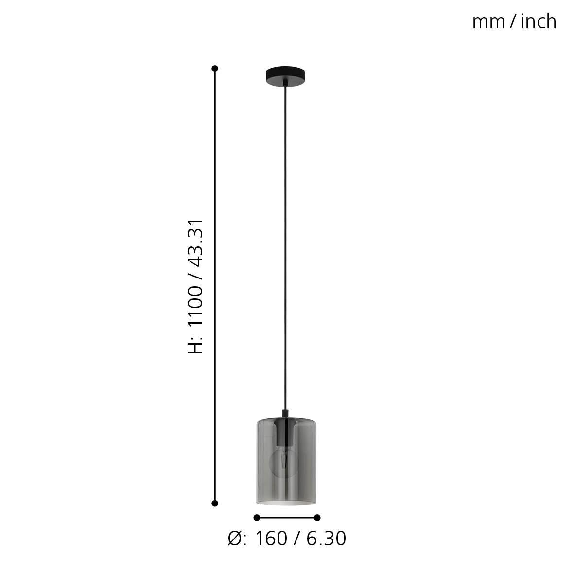 eglo cadaques 1 cylindrical smoked glass ceiling pendant living room close up