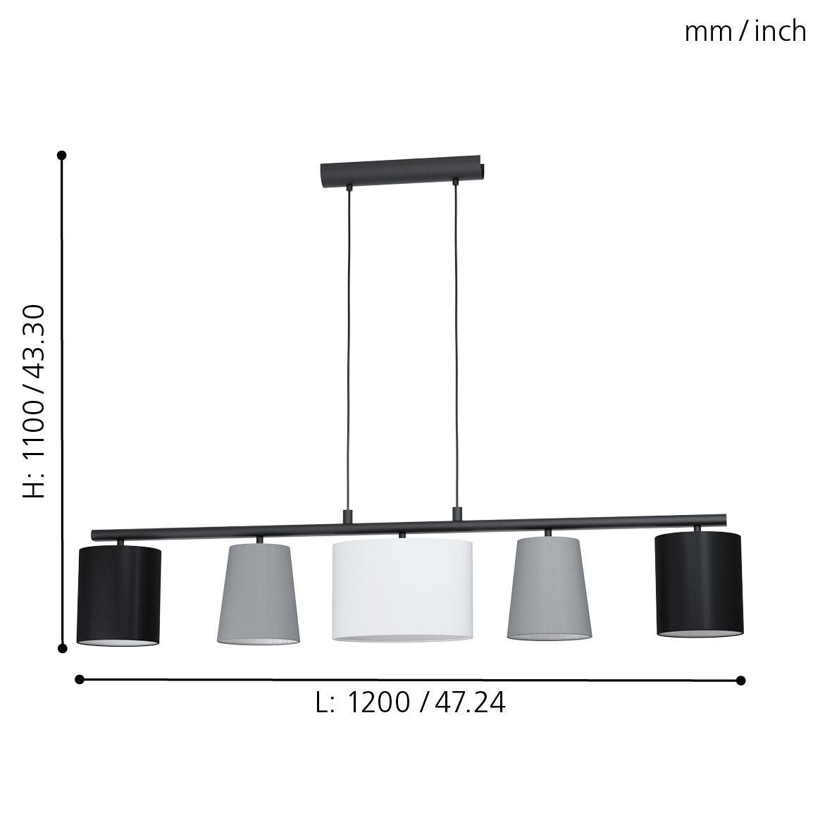 eglo almeida 1 5 light grey white fabric shade pendant kitchen lighting 